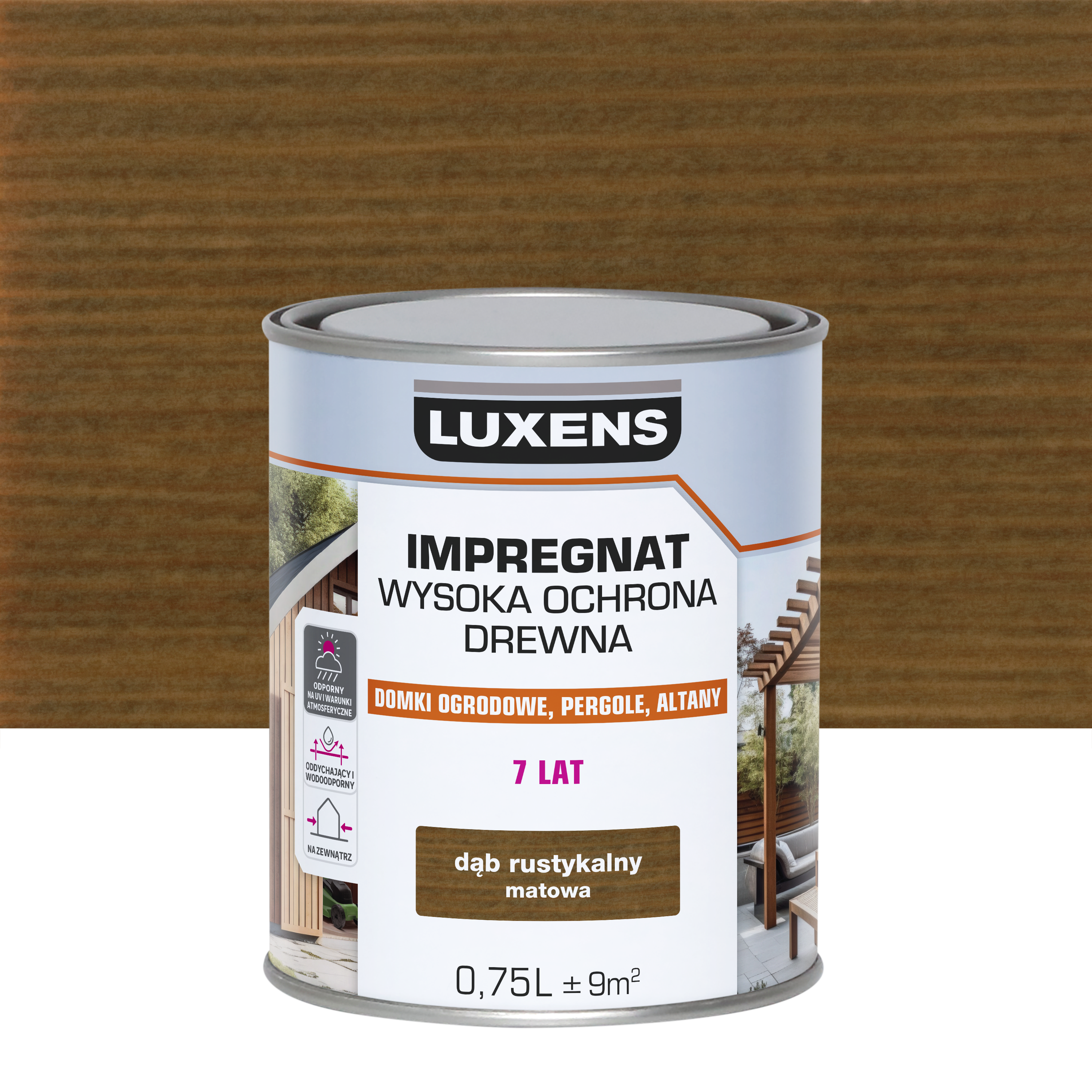 Impregnat do drewna Wysoka ochrona Dąb rustykalny mat 0.75 l Luxens