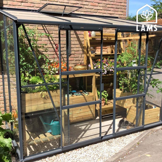 Serre de jardin adossée aluminium et verre trempé LAMS Melissa 3300 gris,3.34 m²