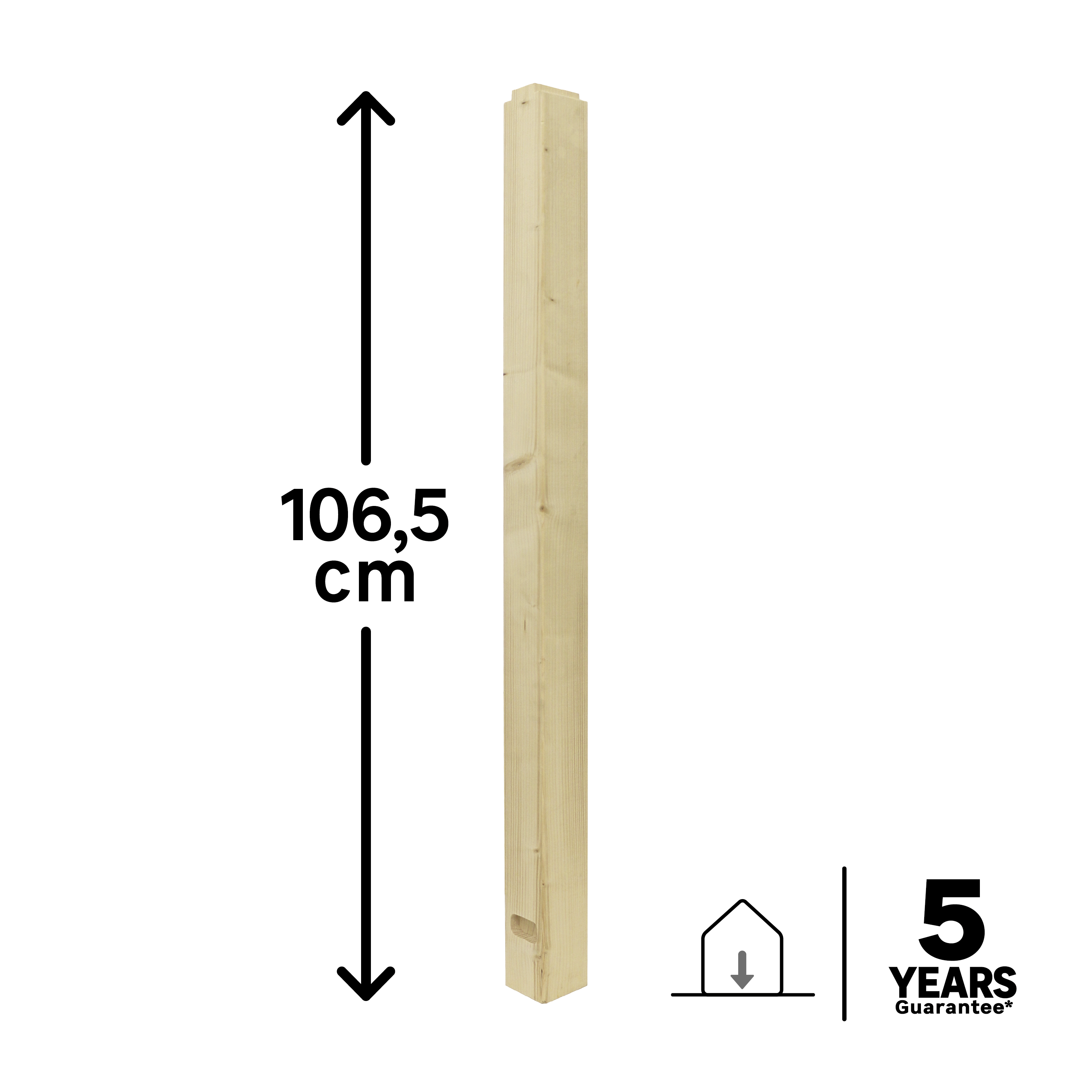 Poteau garde-corps carré Actual, sapin brut, H.106.3x l.7, P.7 cm - 4