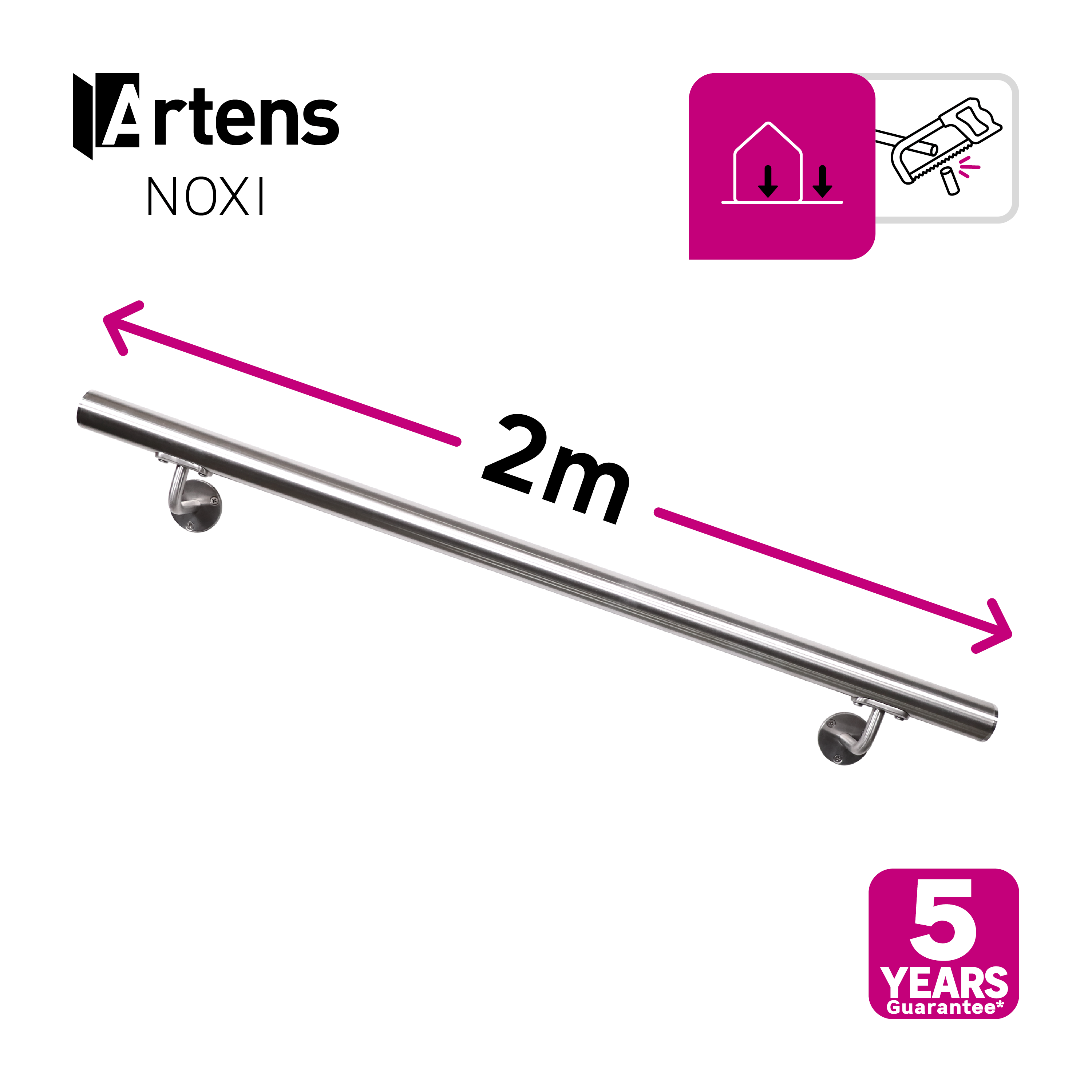 Kit de corrimão 2M + 2 suportes Artens de inox - 3