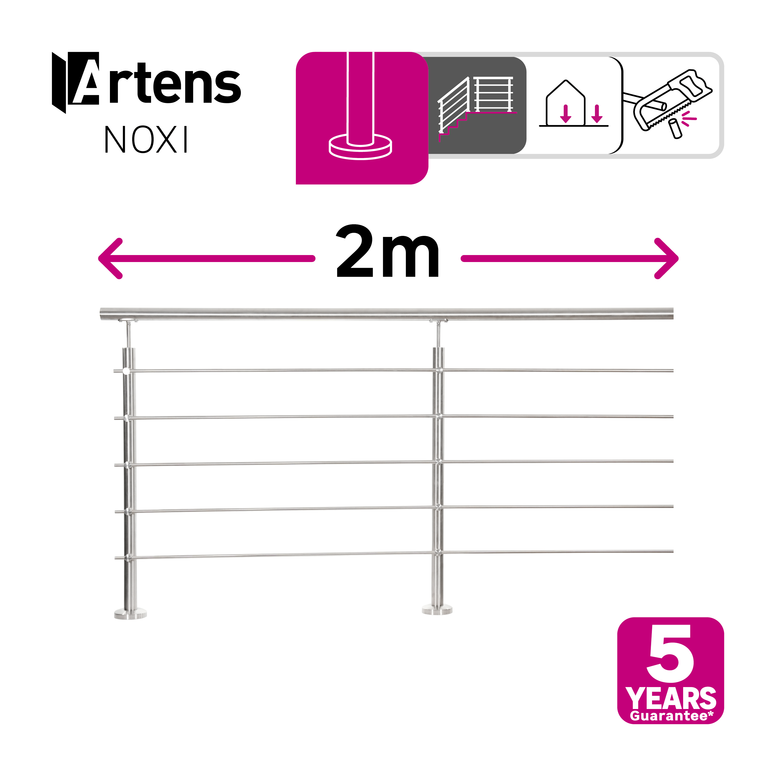 Balaustra in kit ARTENS in inox e inox 304 grigio L 200 cm - 10