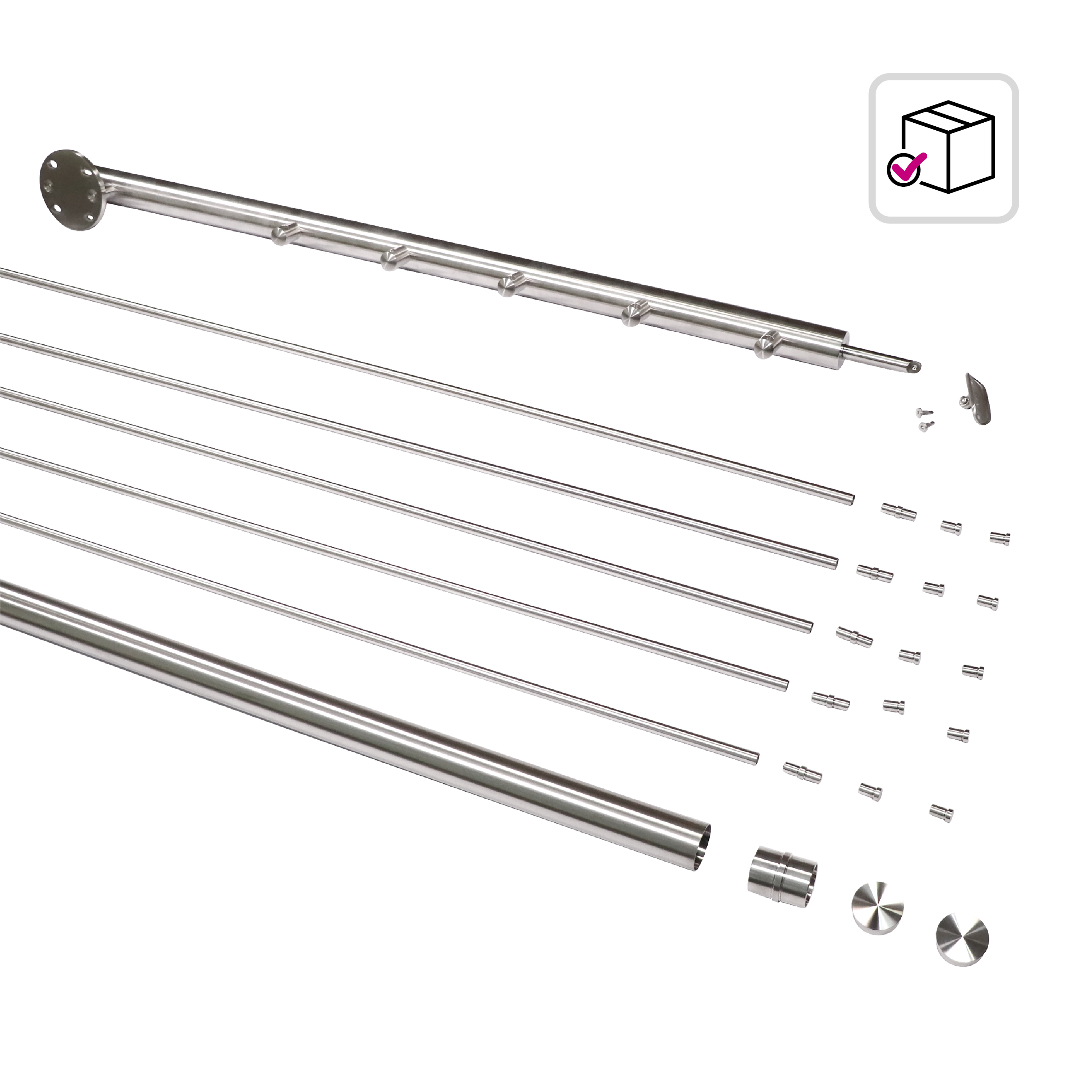 Balaustra in kit ARTENS Noxi in acciaio inox, corrimano in acciaio inox 304, L 200 cm fissaggio a parete - 4