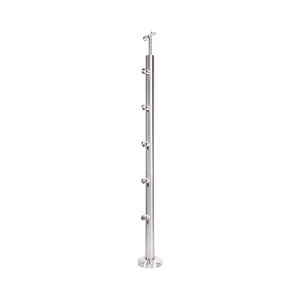 Poteau garde-corps Inox gris pose à plat Noxi, H.96 cm, ARTENS