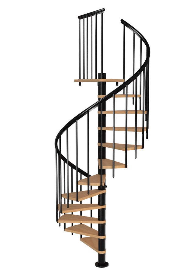 Escalier en colimaçon acier noir 12 m chêne multiplex Ø120, Montreal classic3