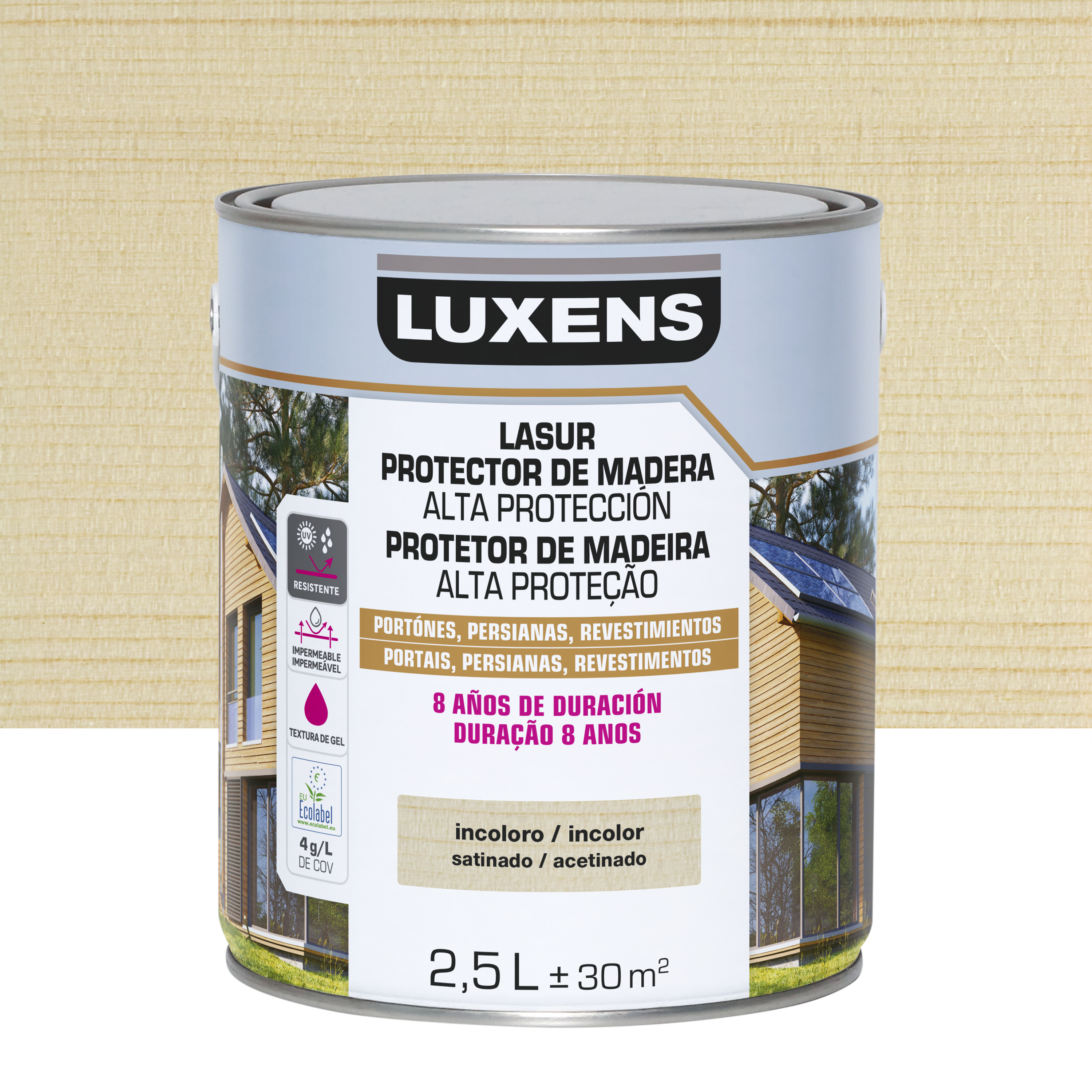 Lasur satinado 8 años luxens 2.5l incoloro