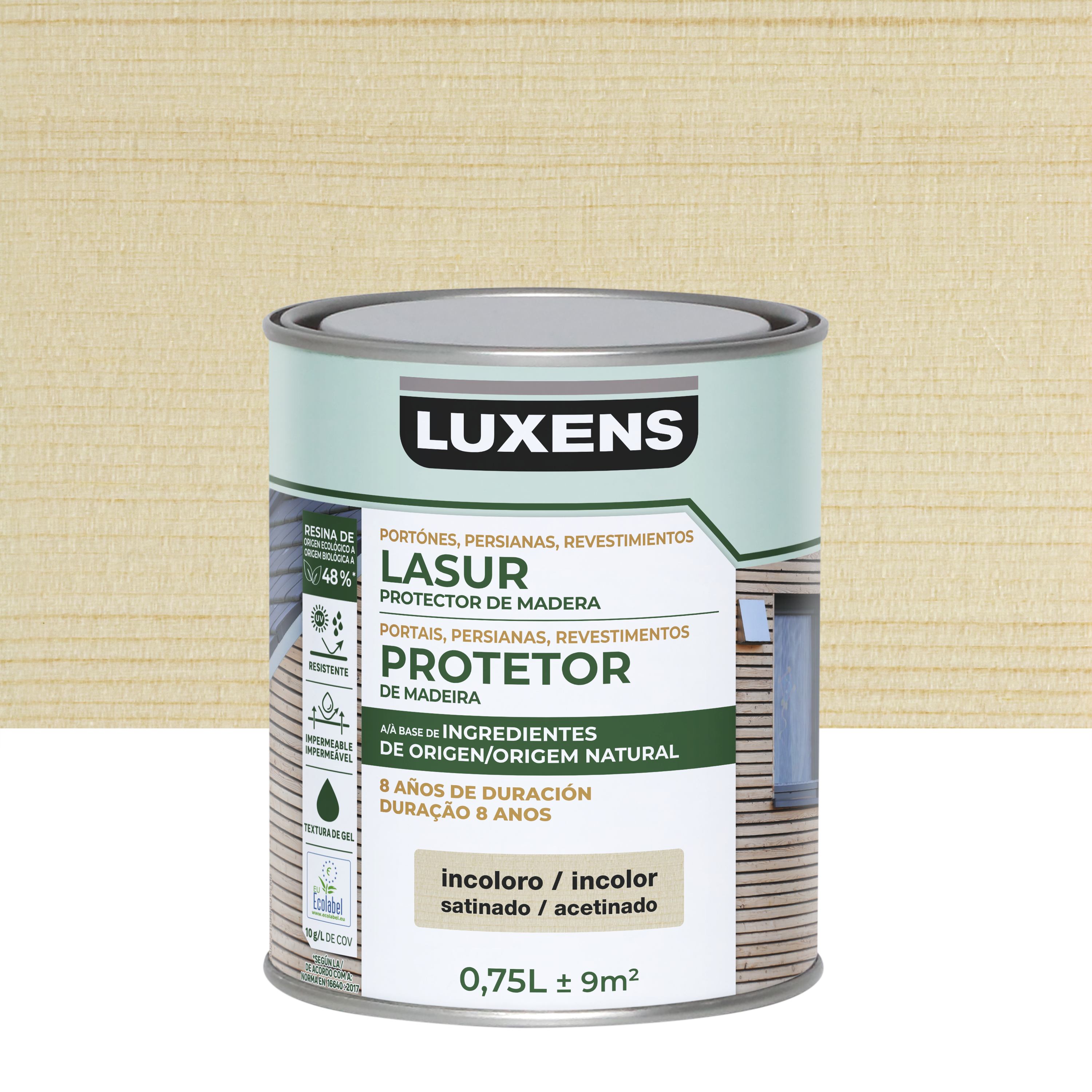 Lasur biobase satinado 8 años luxens 750ml incoloro