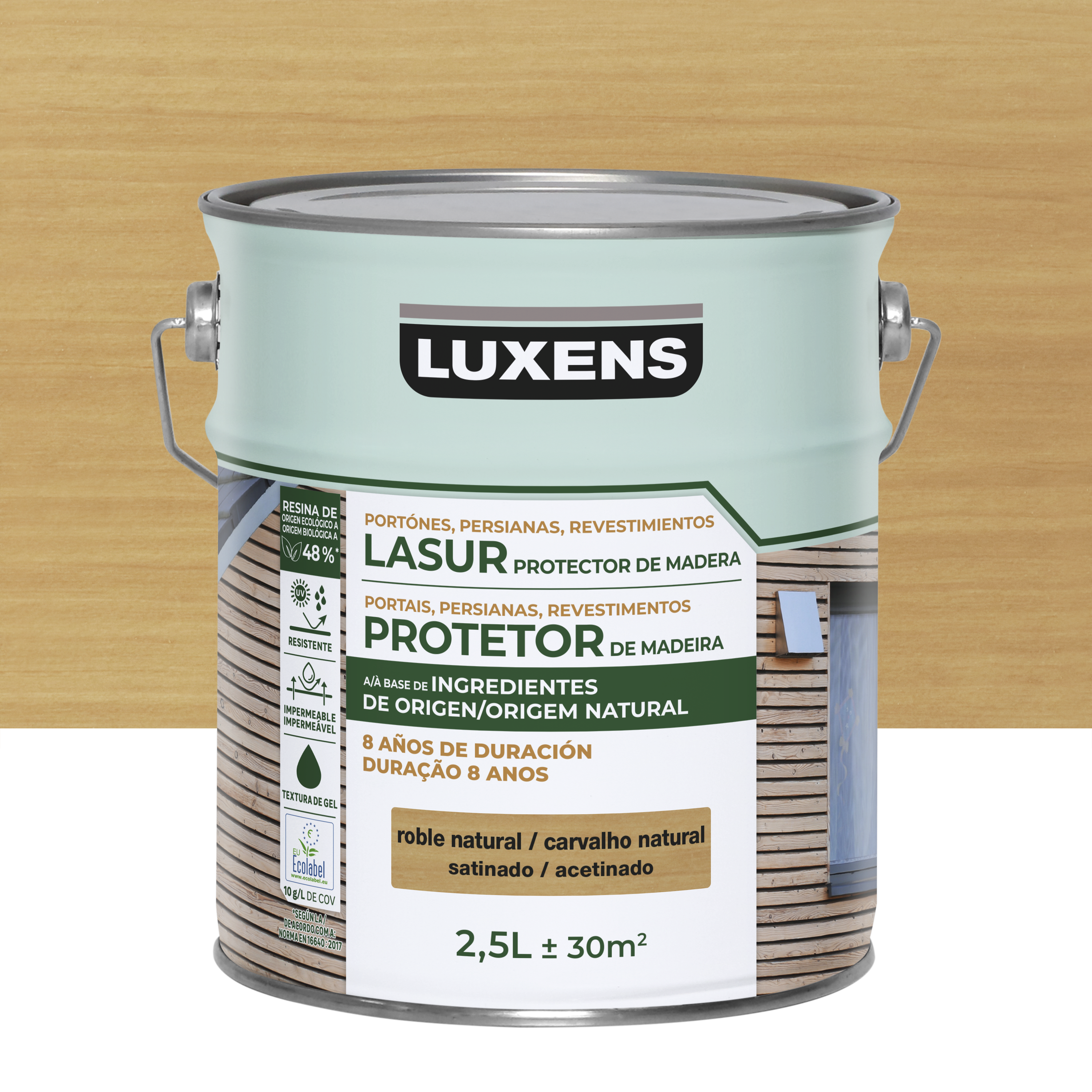 Lasur biobase satinado 8 años luxens 2.5l roble natural