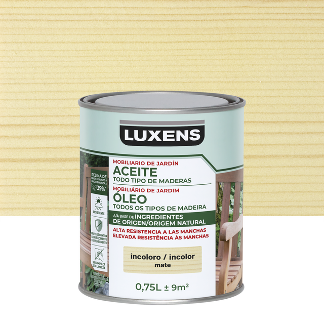 Aceite de teca color incoloro para mobiliario LUXENS mate 750 ml base agua