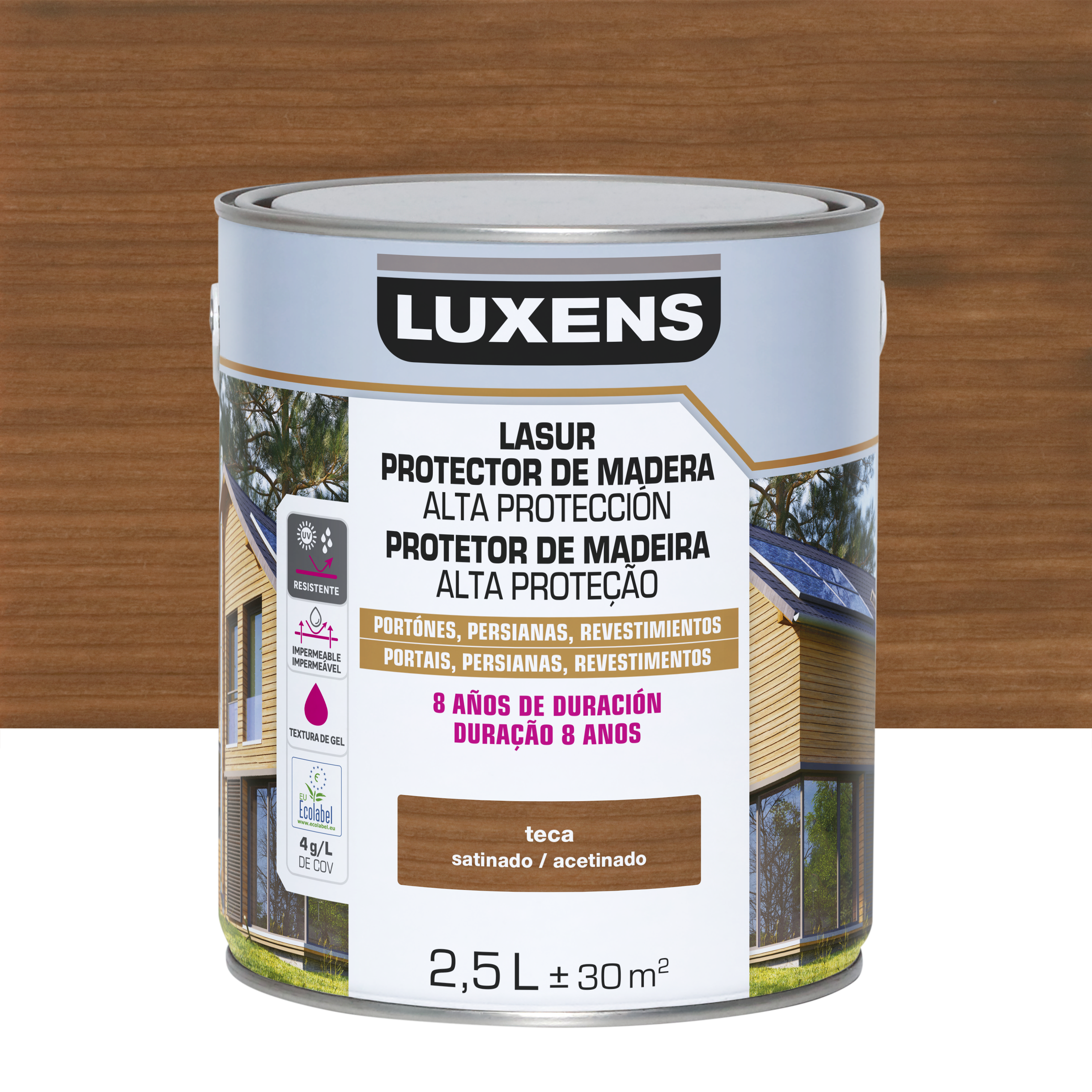 Lasur satinado 8 años luxens 2.5l teca