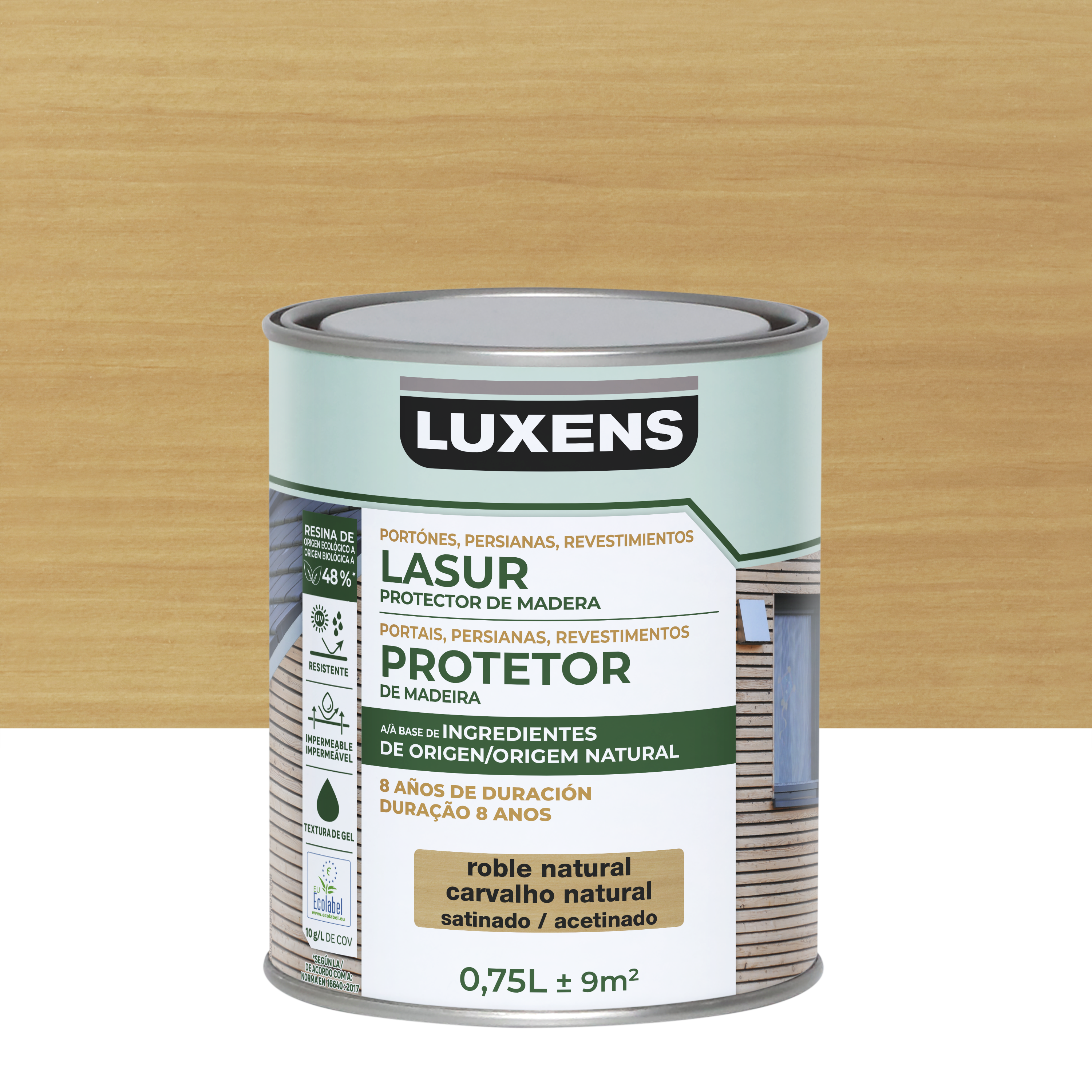 Lasur biobase satinado 8 años luxens 750ml roble natural