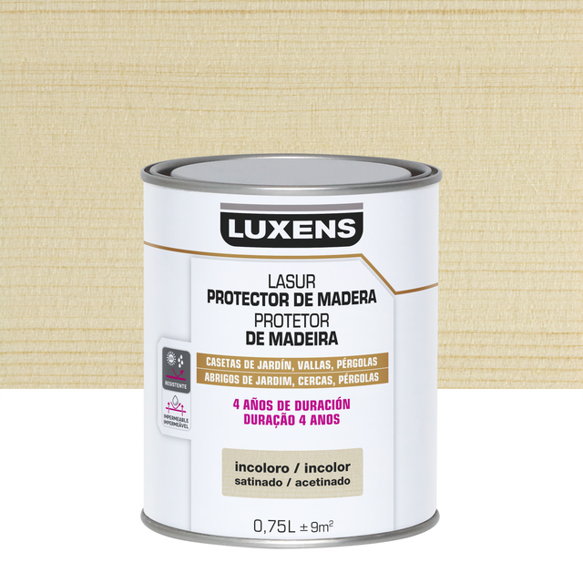 Protector madera exterior color incoloro para caseta de jardín, valla, persiana LUXENS satinado 750 ml base agua