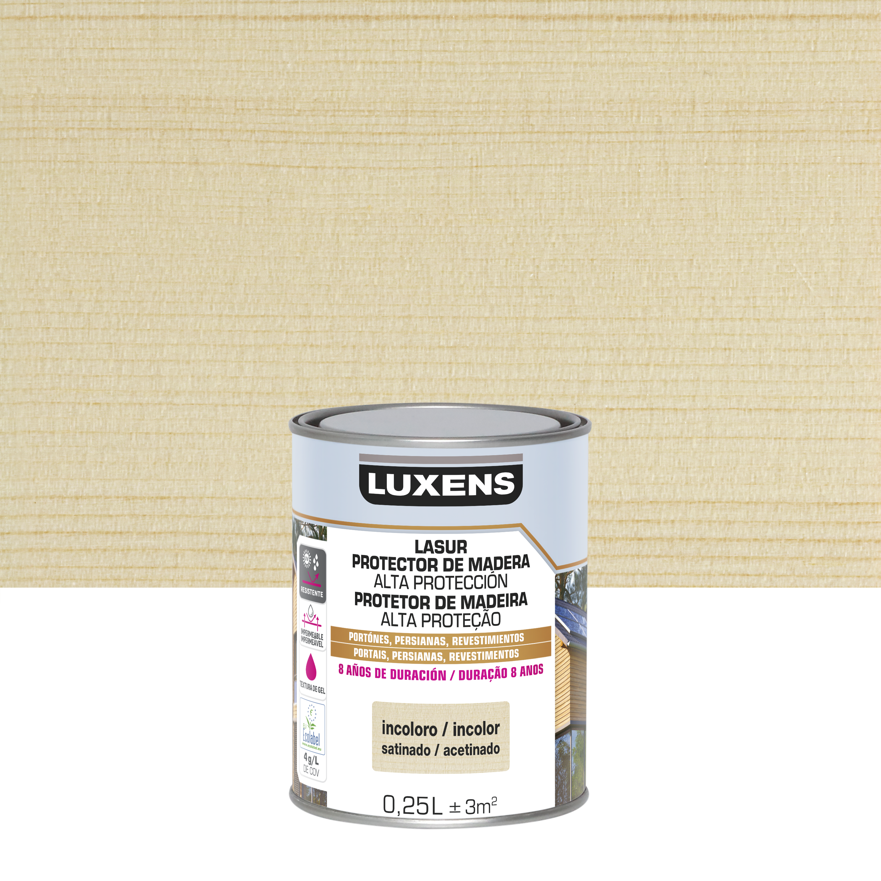 Lasur satinado 8 años luxens 250ml incoloro