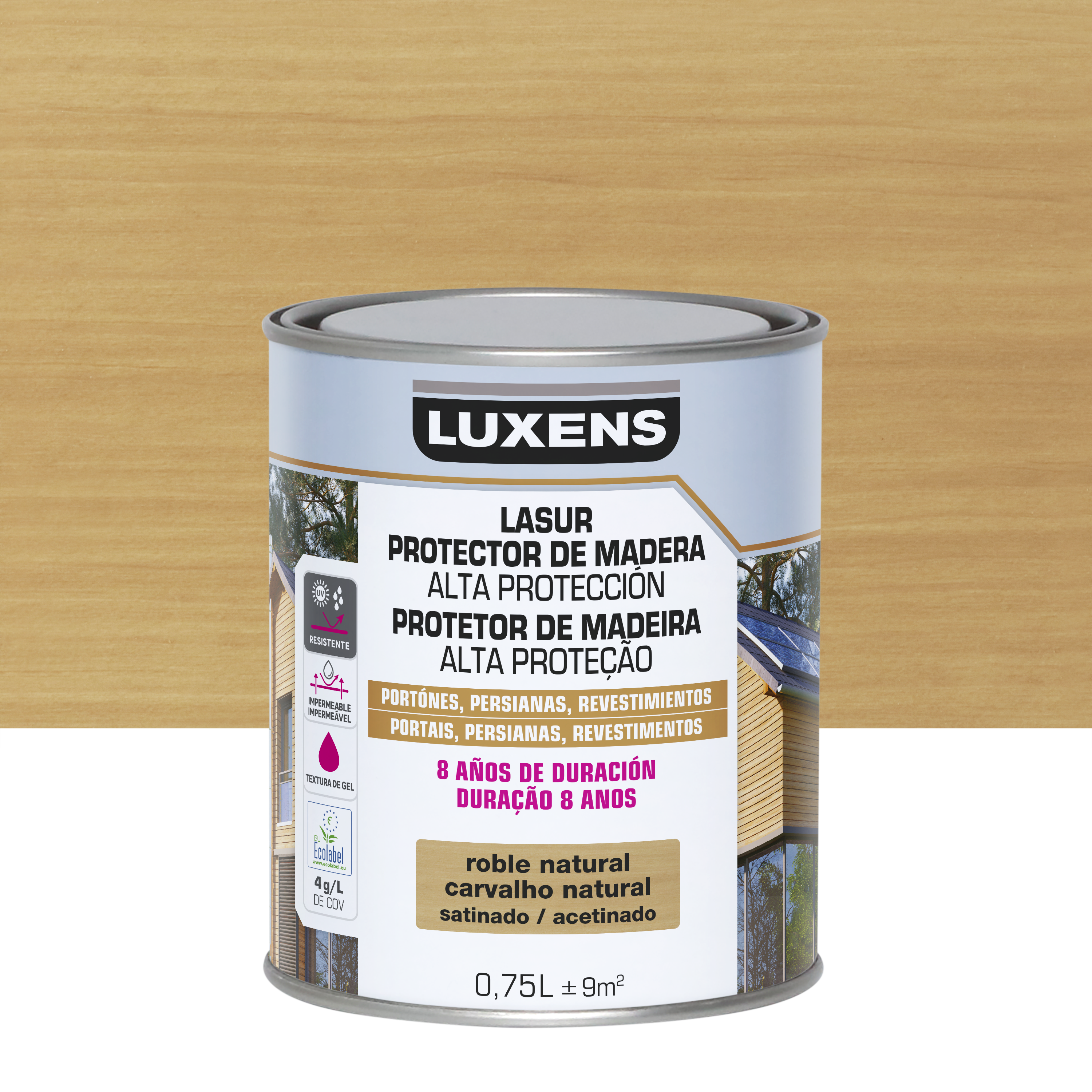 Lasur satinado 8 años luxens 750ml roble natural