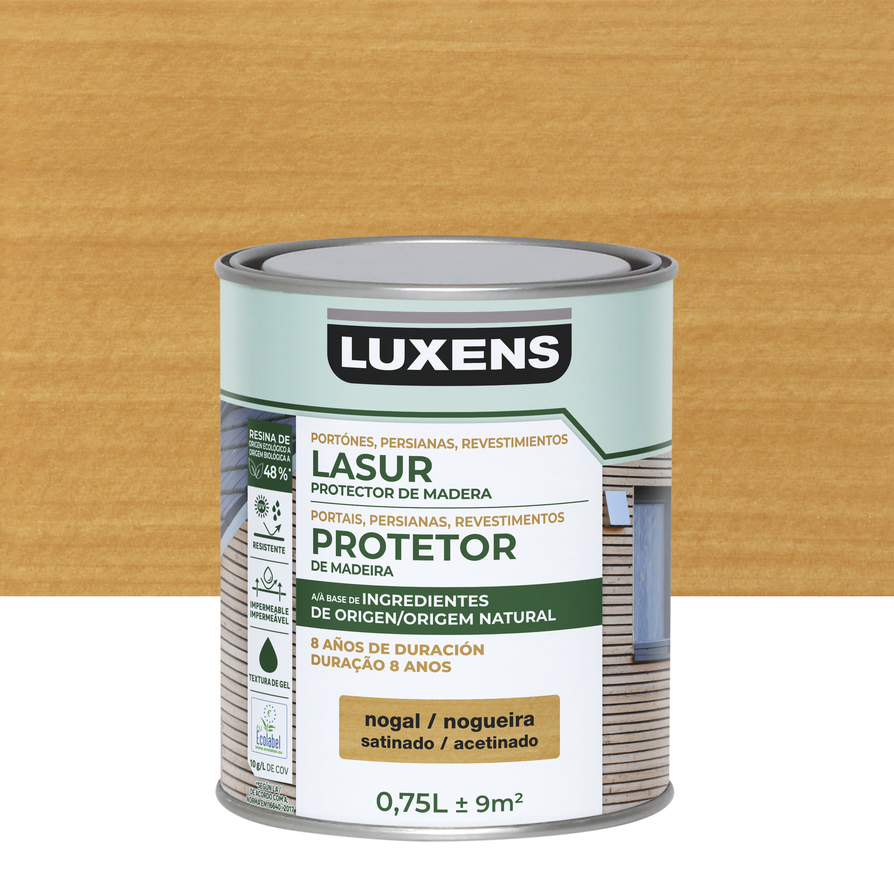 Lasur biobase satinado 8 años luxens 750ml nogal