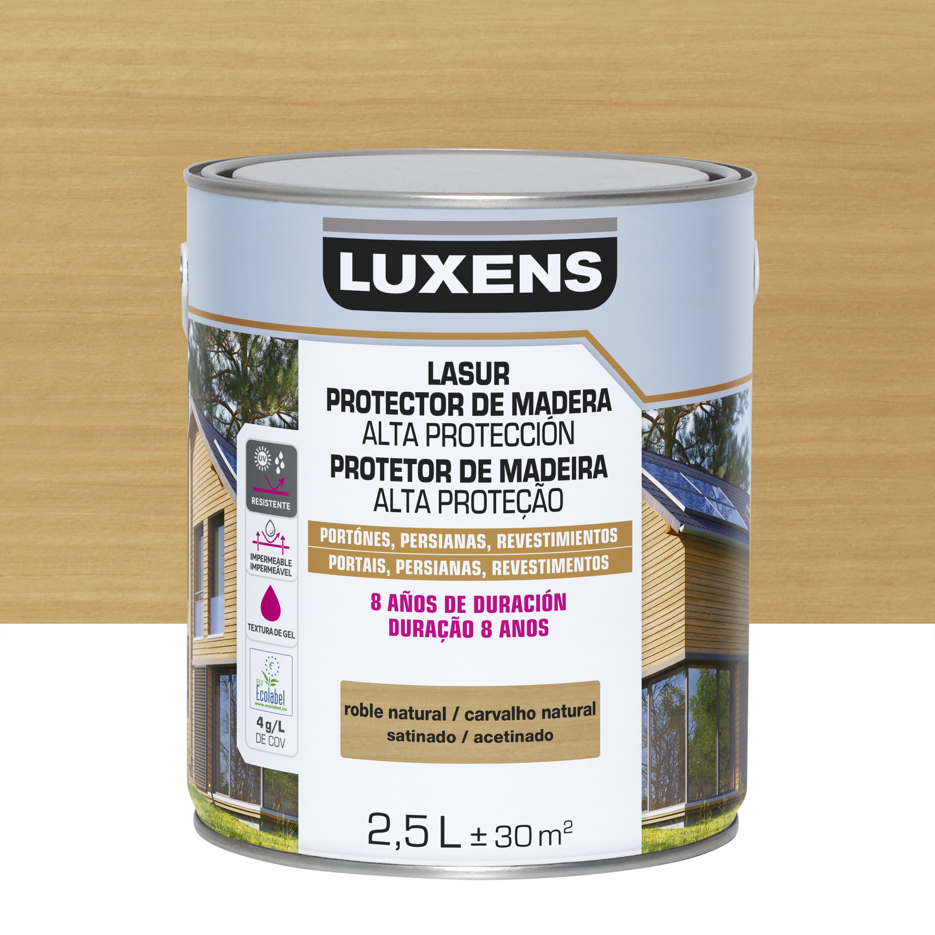Lasur satinado 8 años luxens 2.5l roble natural
