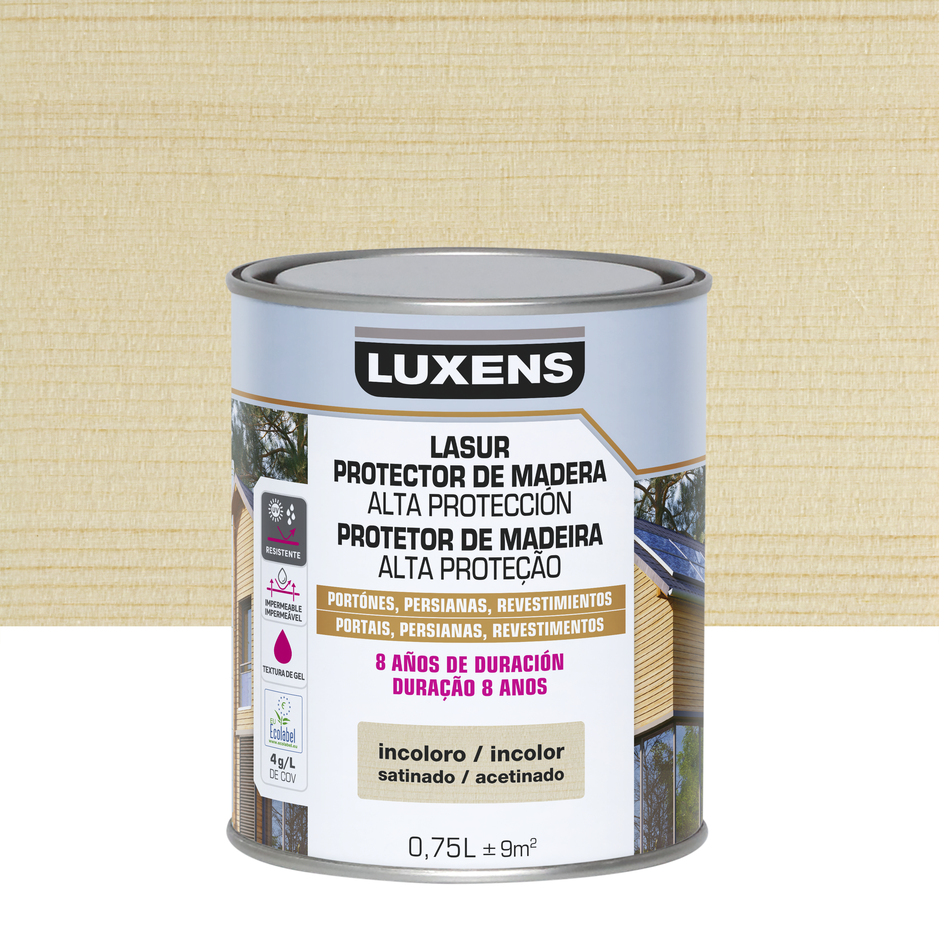 Lasur satinado 8 años luxens 750ml incoloro
