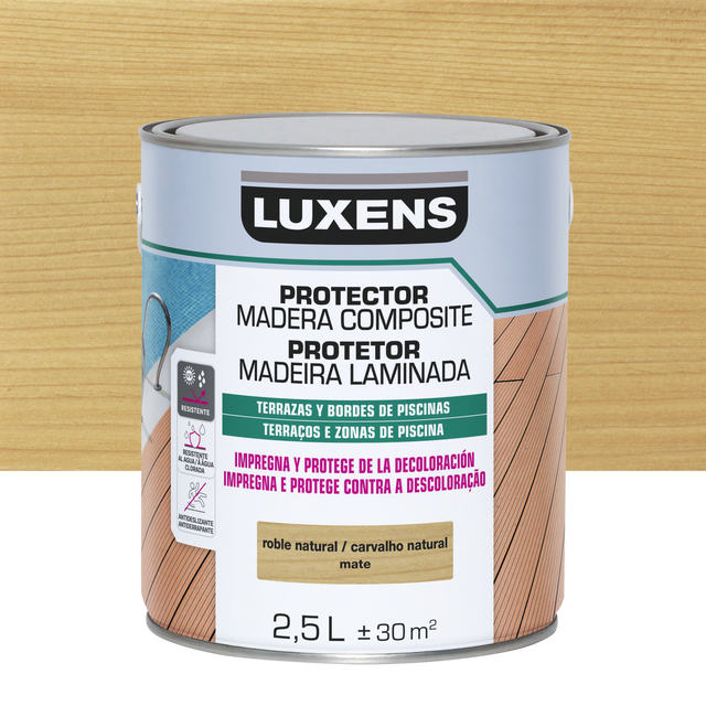 Protector para tarimas y terrazas de madera exterior color roble natural para terraza LUXENS mate 2.5L base agua
