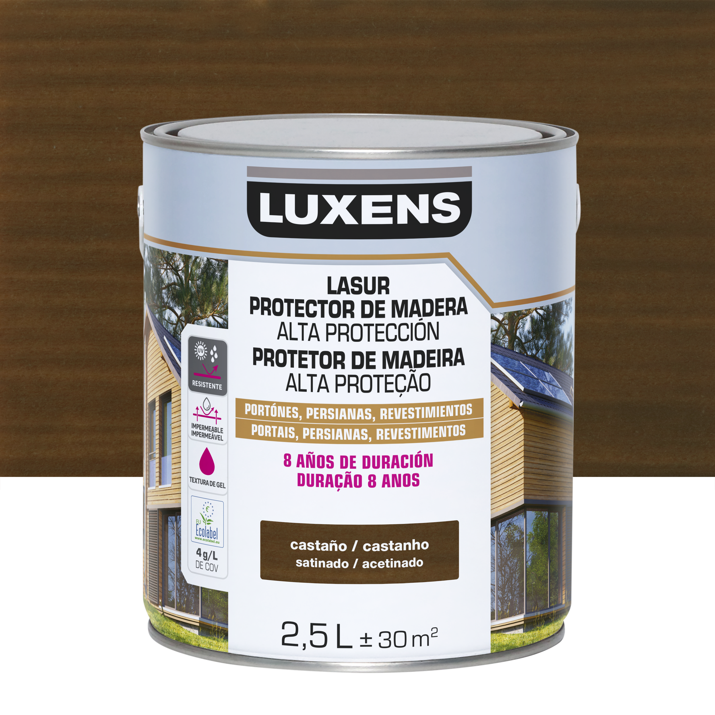 Lasur satinado 8 años luxens 2.5l castaño