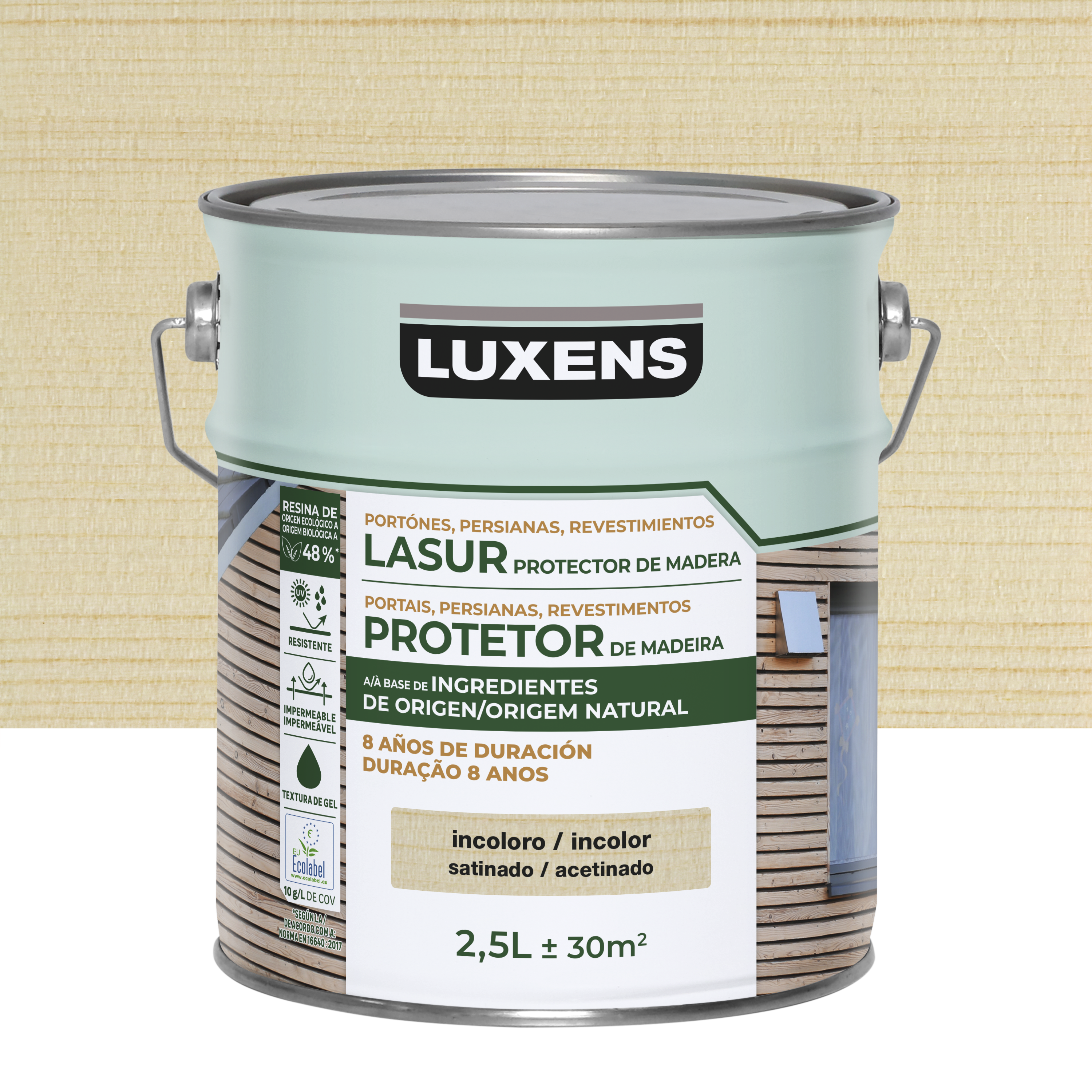 Lasur biobase satinado 8 años luxens 2.5l incoloro