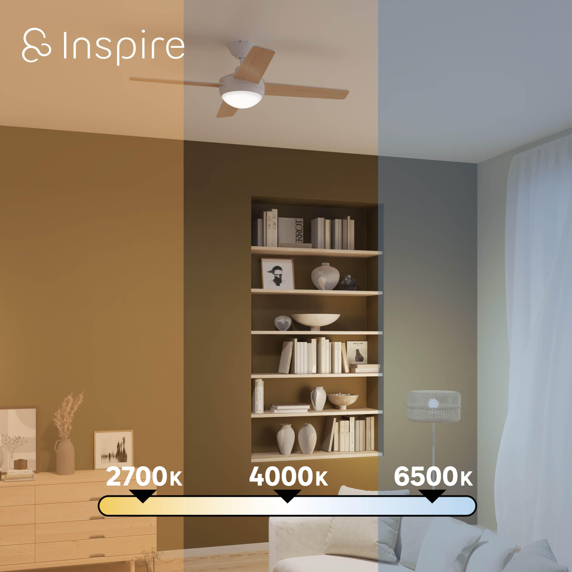 Ventilador de techo con luz silencioso DC 26W con mando ø122 cm Aveiro INSPIRE blanco y beige luz CCT 4 aspas| 6 velocidades| modo verano/invierno| temporizador| brisa| recomendado de 13 a 20m² - 7
