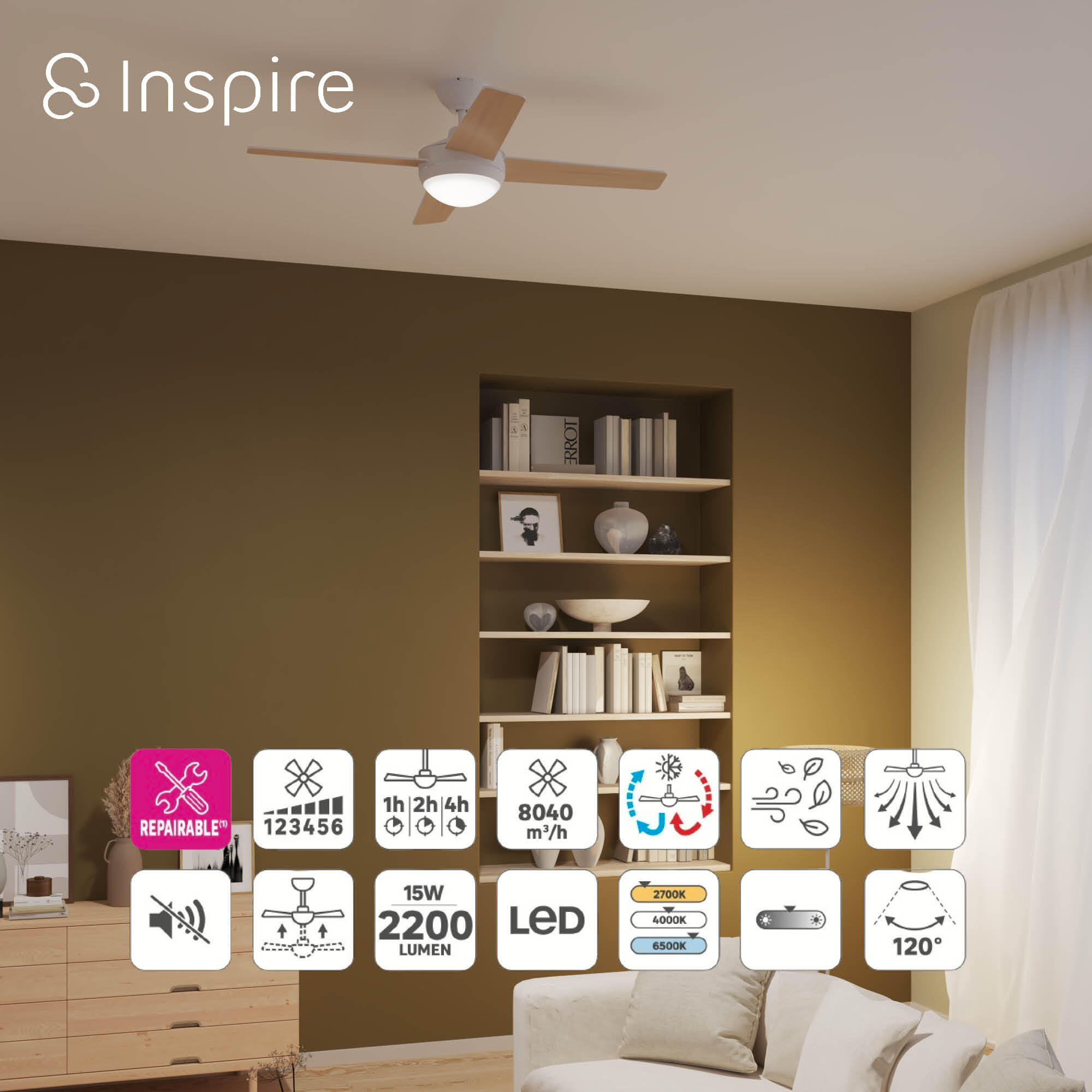 ventilateur plafond silencieux avec lumiere et télécommande - 1