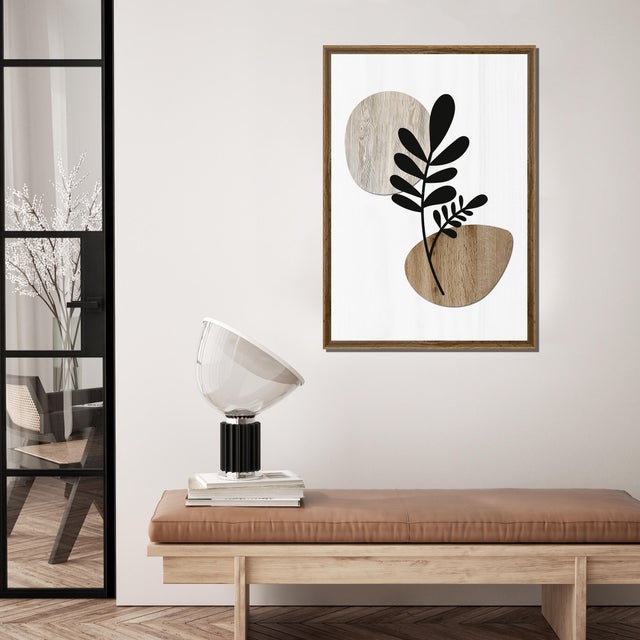 Cuadro pintura impresa enmarcada Naturaleza rectangular de 52 x 72 cm. MDF Hoja Redonda multicolor. Marco color Haya