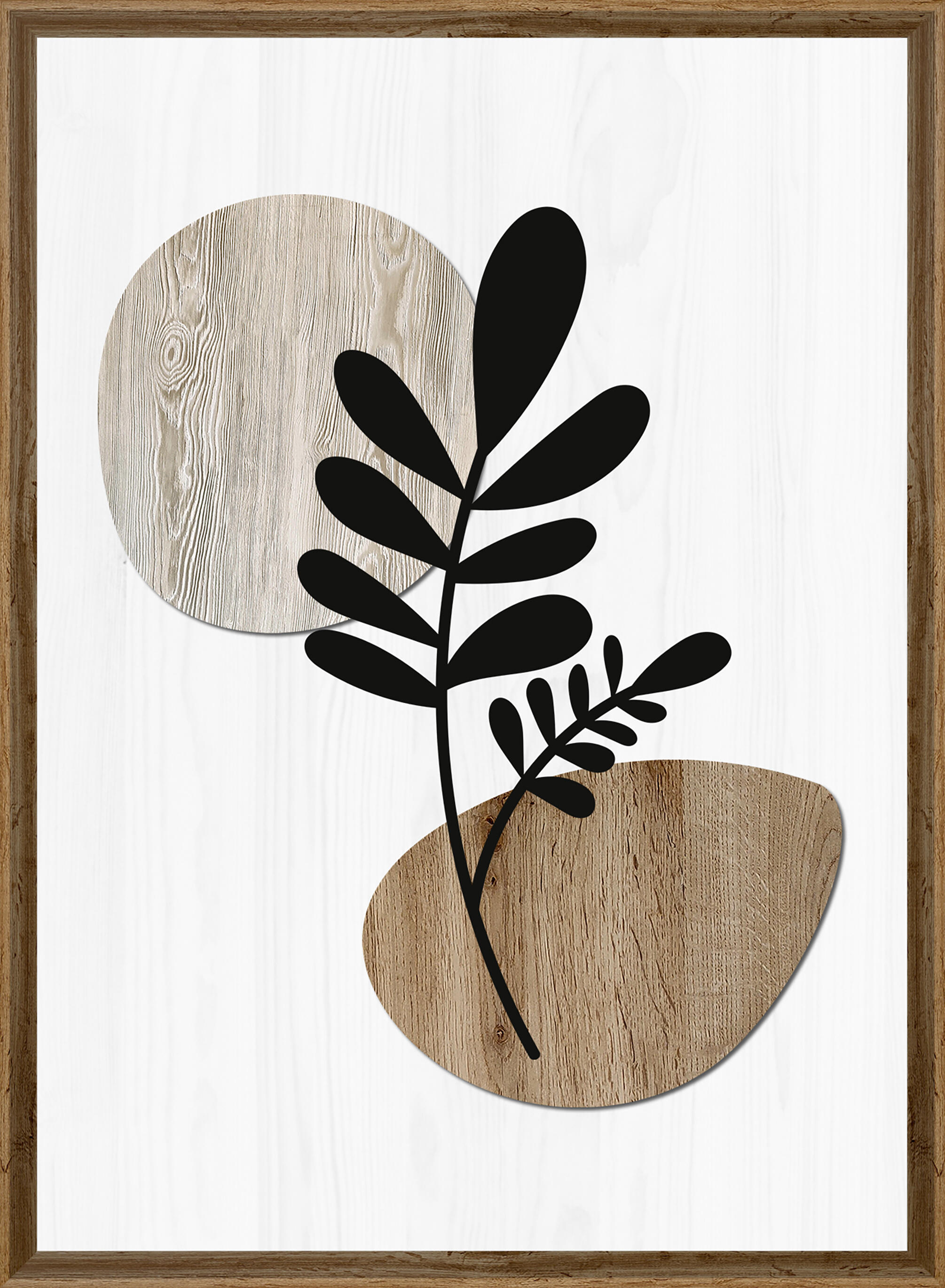 Cuadro pintura impresa enmarcada Naturaleza rectangular de 52 x 72 cm. MDF Hoja Redonda multicolor. Marco color Haya - 2