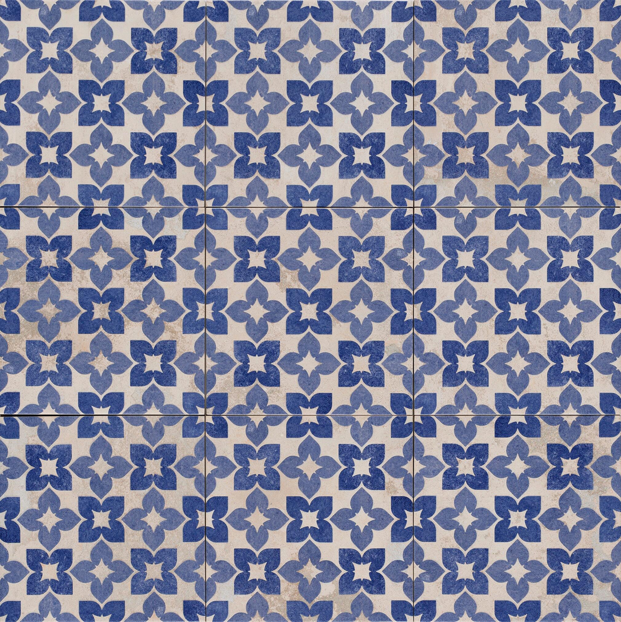 Suelo porcelánico meraki efecto relieve, hidráulico azul 20x20 cm c1