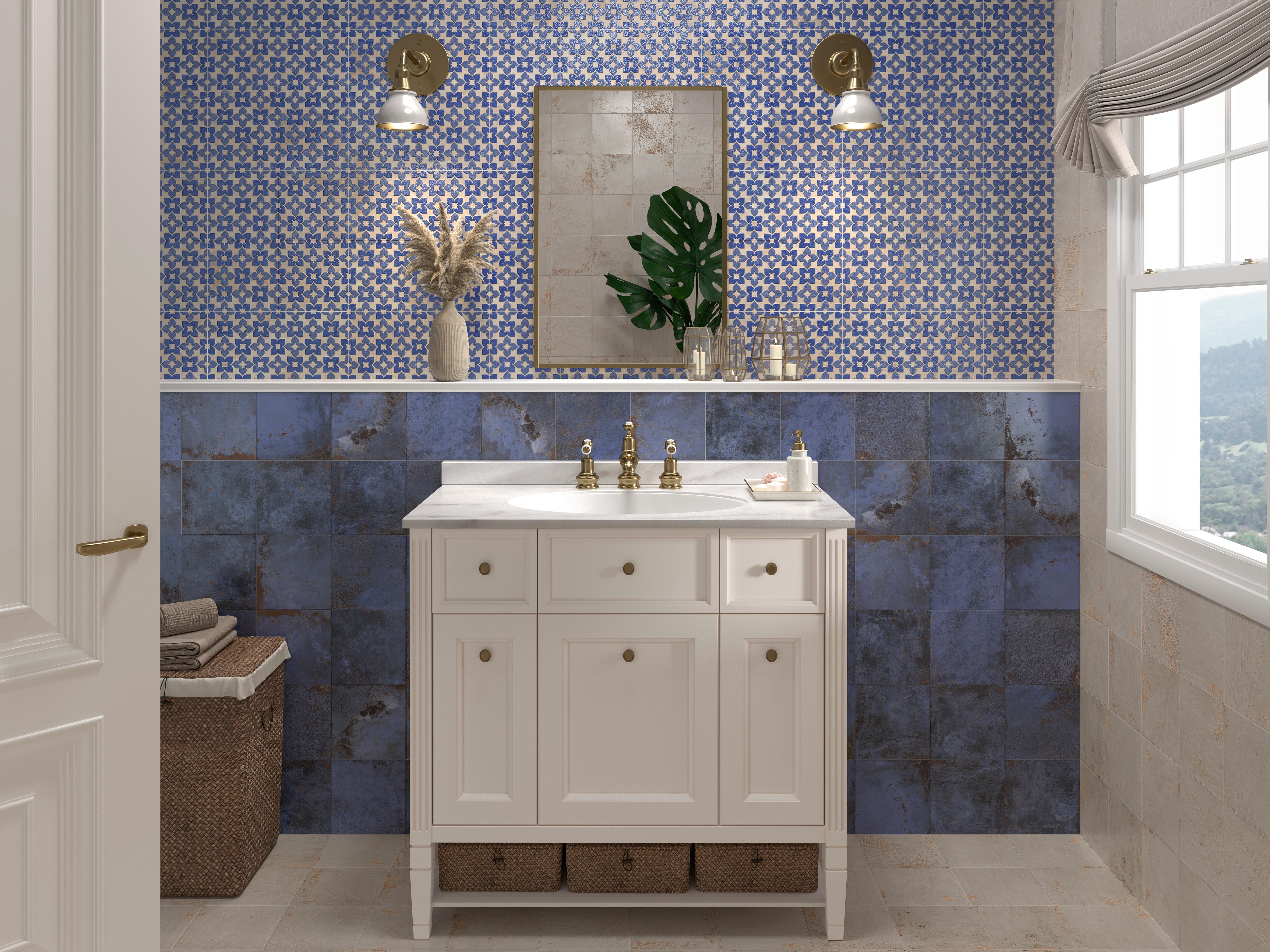 Suelo porcelánico meraki efecto relieve, hidráulico azul 20x20 cm c1