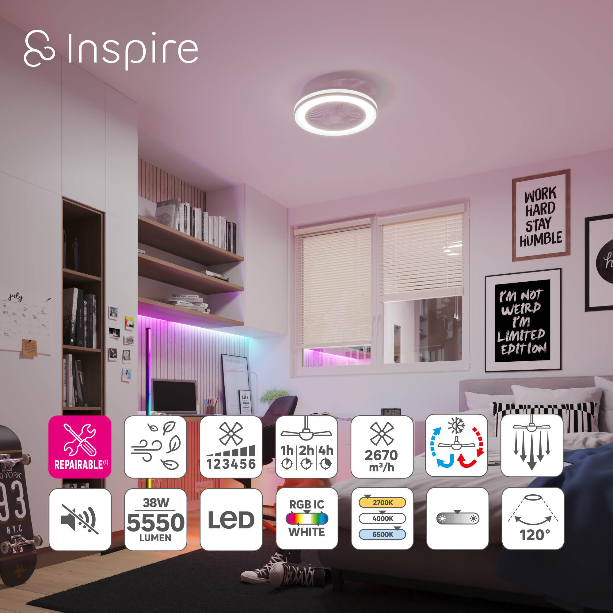 ventilador de teto silencioso com luz - 2