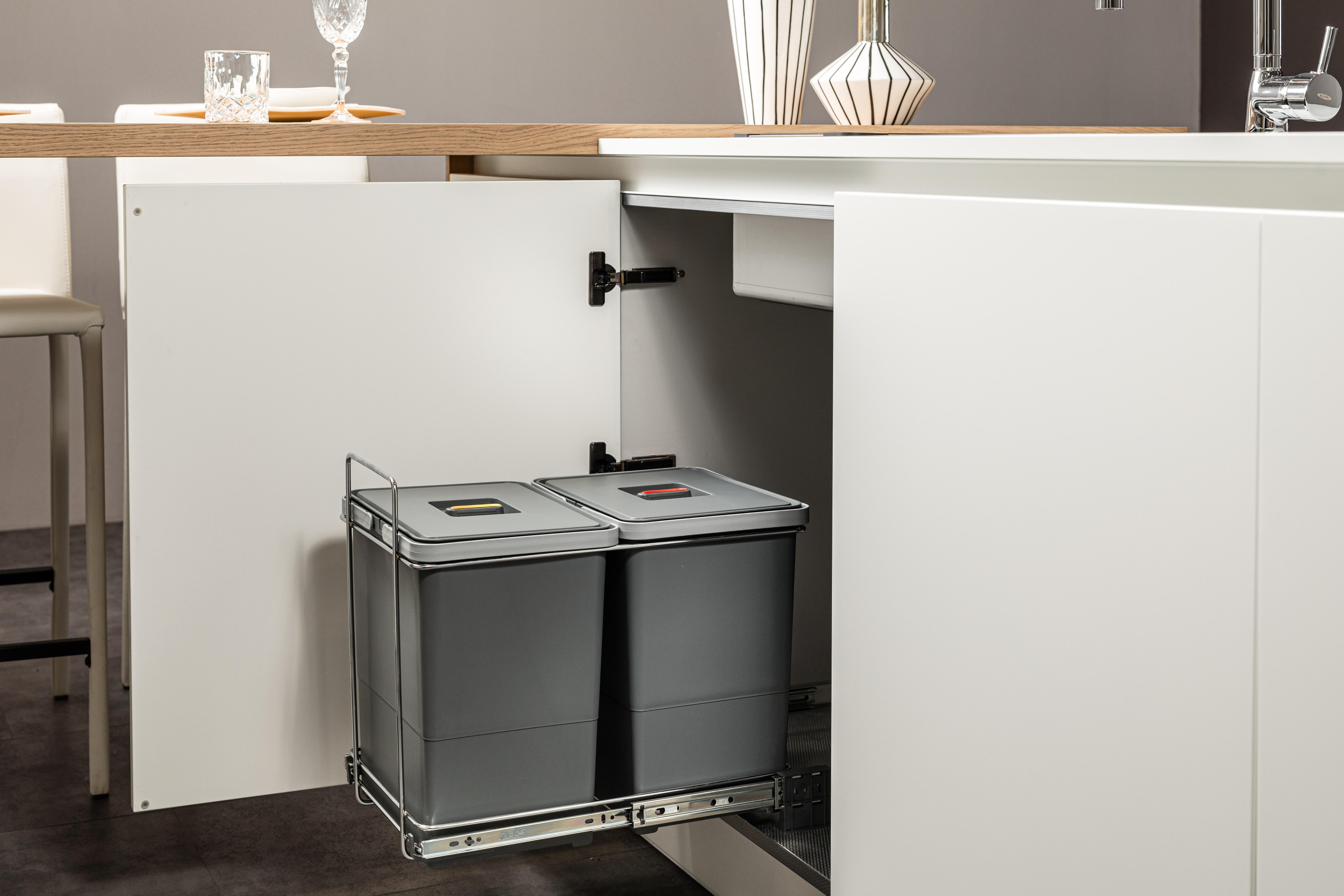 Poubelle coulissante de cuisine 18+18L ELLETIPI Ecofil acier gris - 2