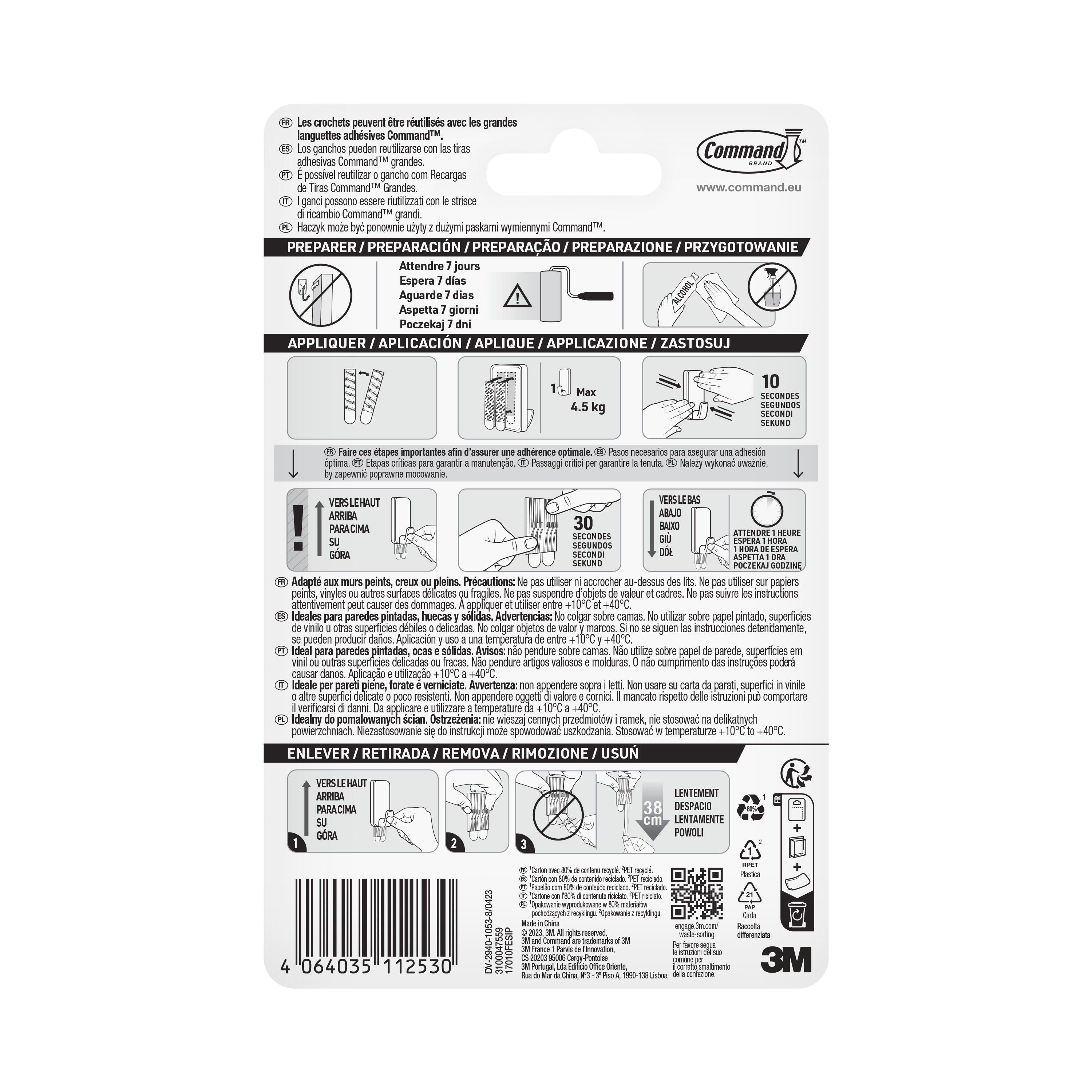 Crochet XL blanc standard 4,5kg COMMAND blanc - 4