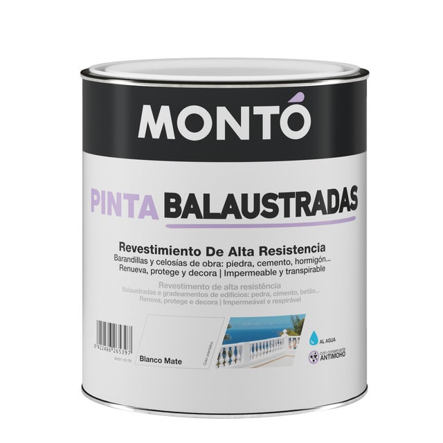 Pintura exterior color blanco para hormigón, mortero, ladrillo, fachada, balaustre MONTÓ mate 2.5L base agua