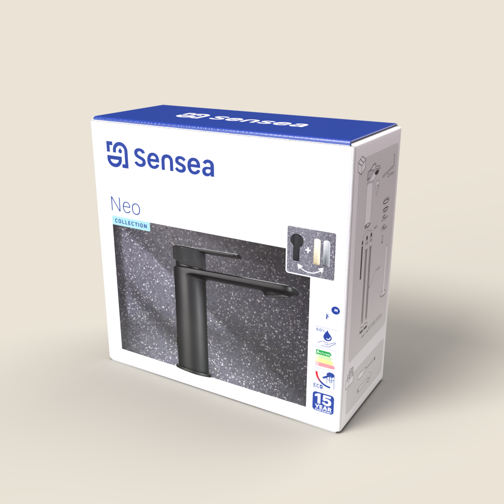 Grifo de lavabo SENSEA Neo monomando negro mate. Apertura en frío. Latón - 15