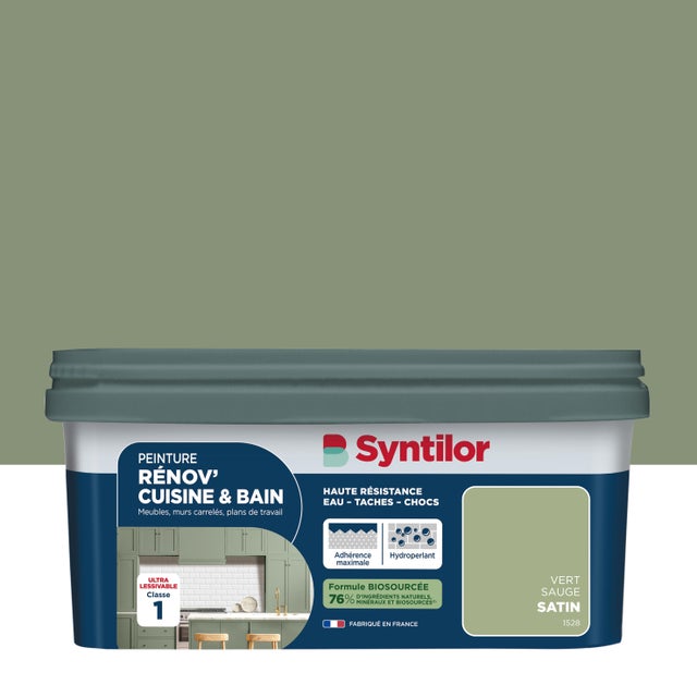 Peinture meuble vert sauge satin SYNTILOR Rénov' cuisine et bain 2L