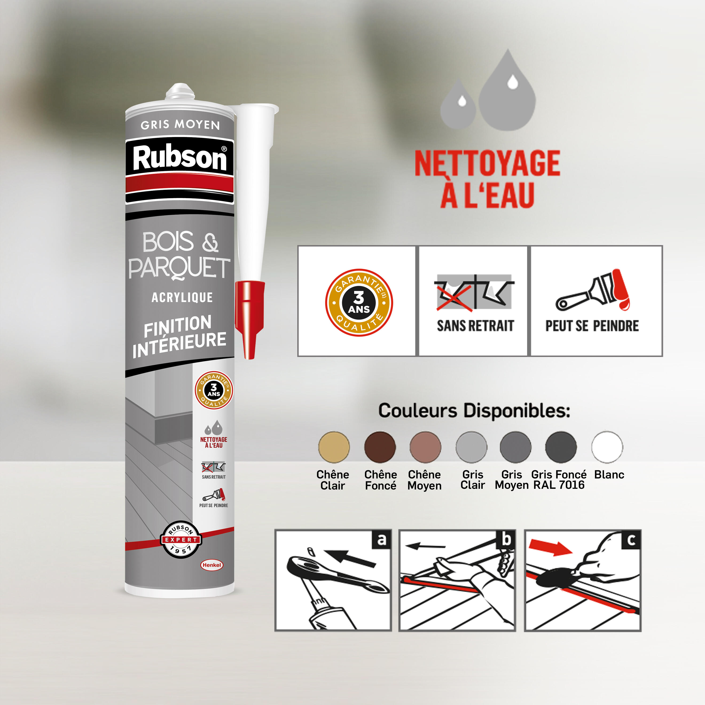 Mastic pour raccordement Bois et parquet RUBSON gris, 280 ml - 2