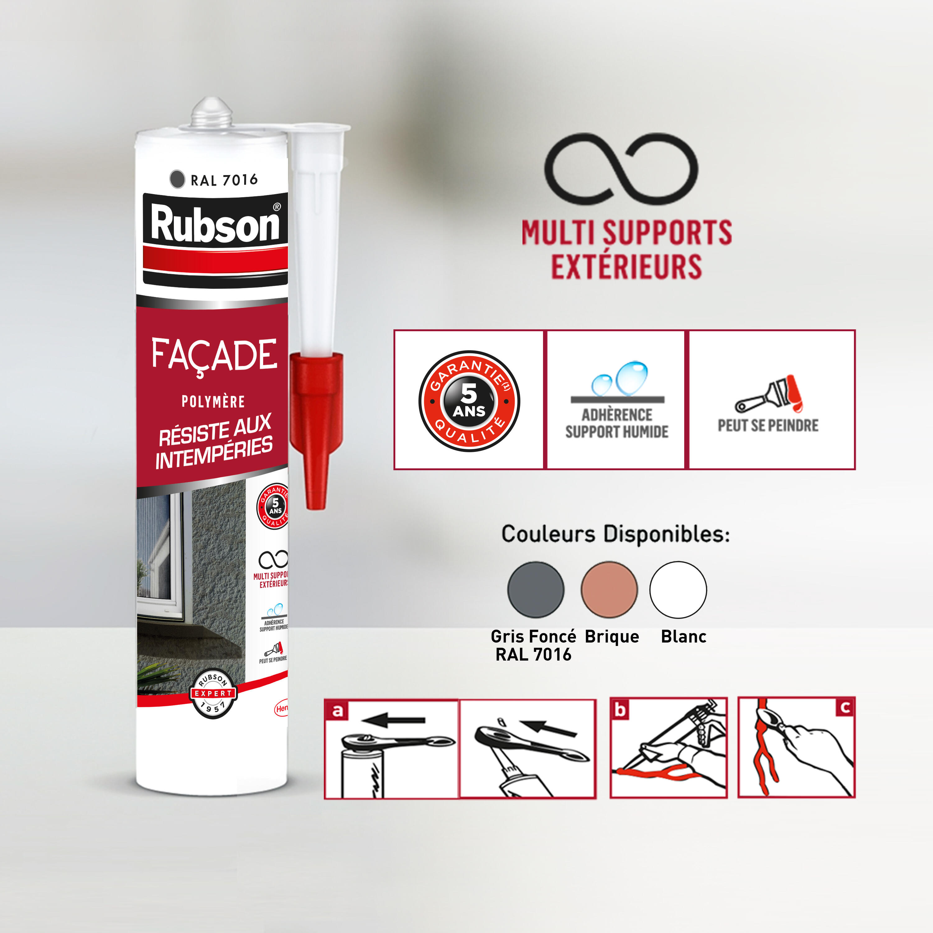 Mastic d'étanchéité Façades RUBSON gris foncé, 280 ml - 2