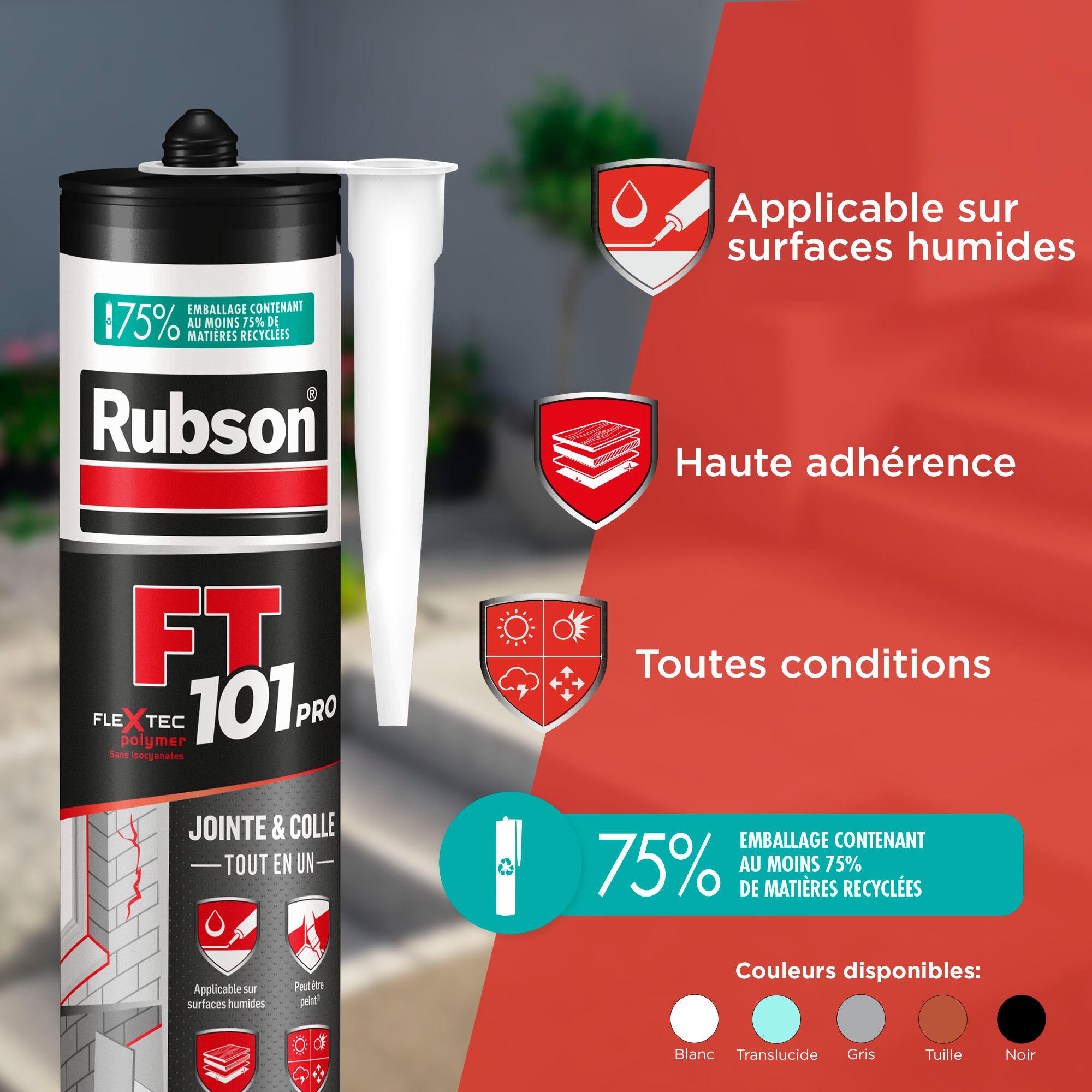 Mastic d'étanchéité Ft101 jointe et colle RUBSON tuile, 280 ml - 2