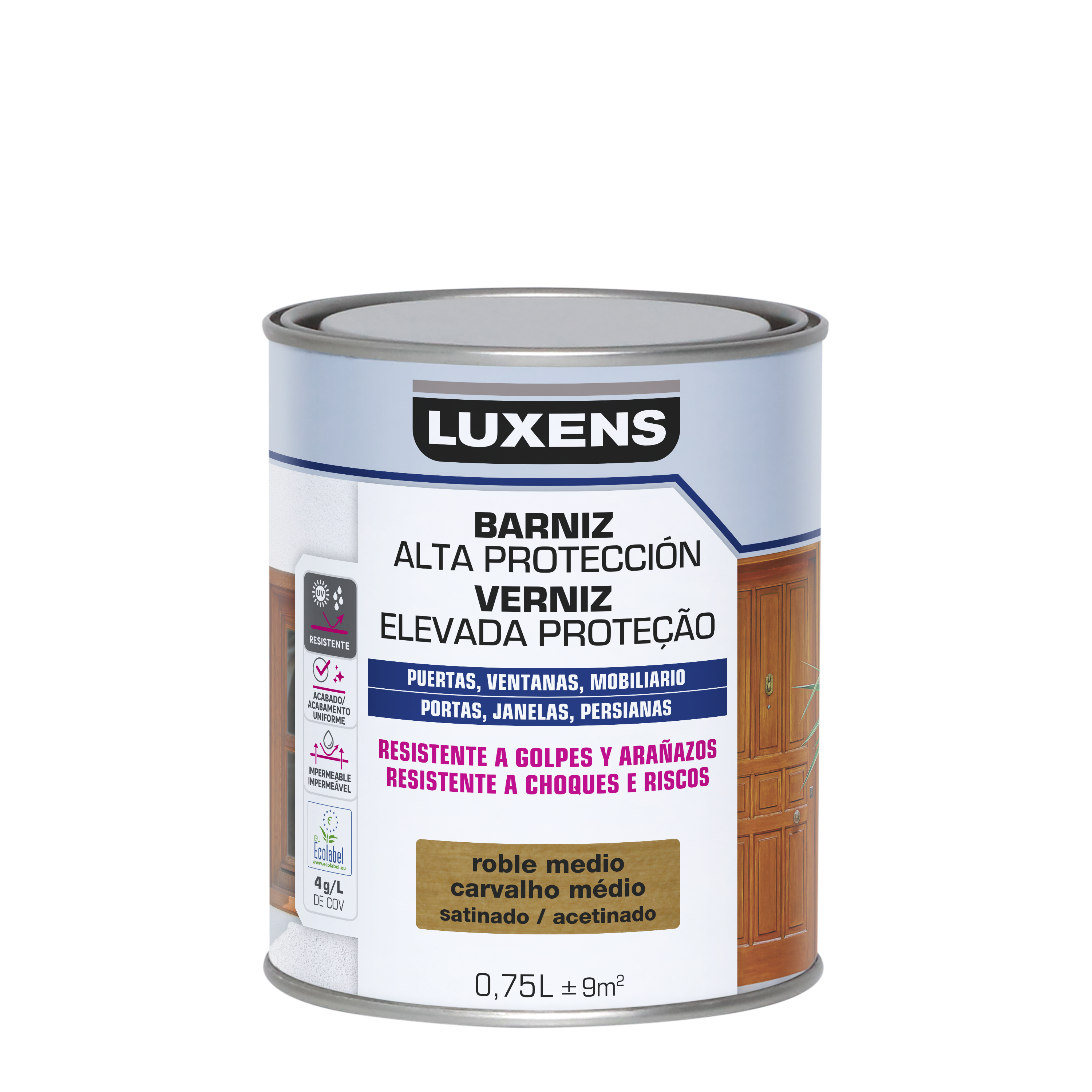 Barniz de madera de exterior color roble medio para ventana, puerta, persiana, valla, mobiliario, cancela LUXENS satinado 750 ml base agua - 2