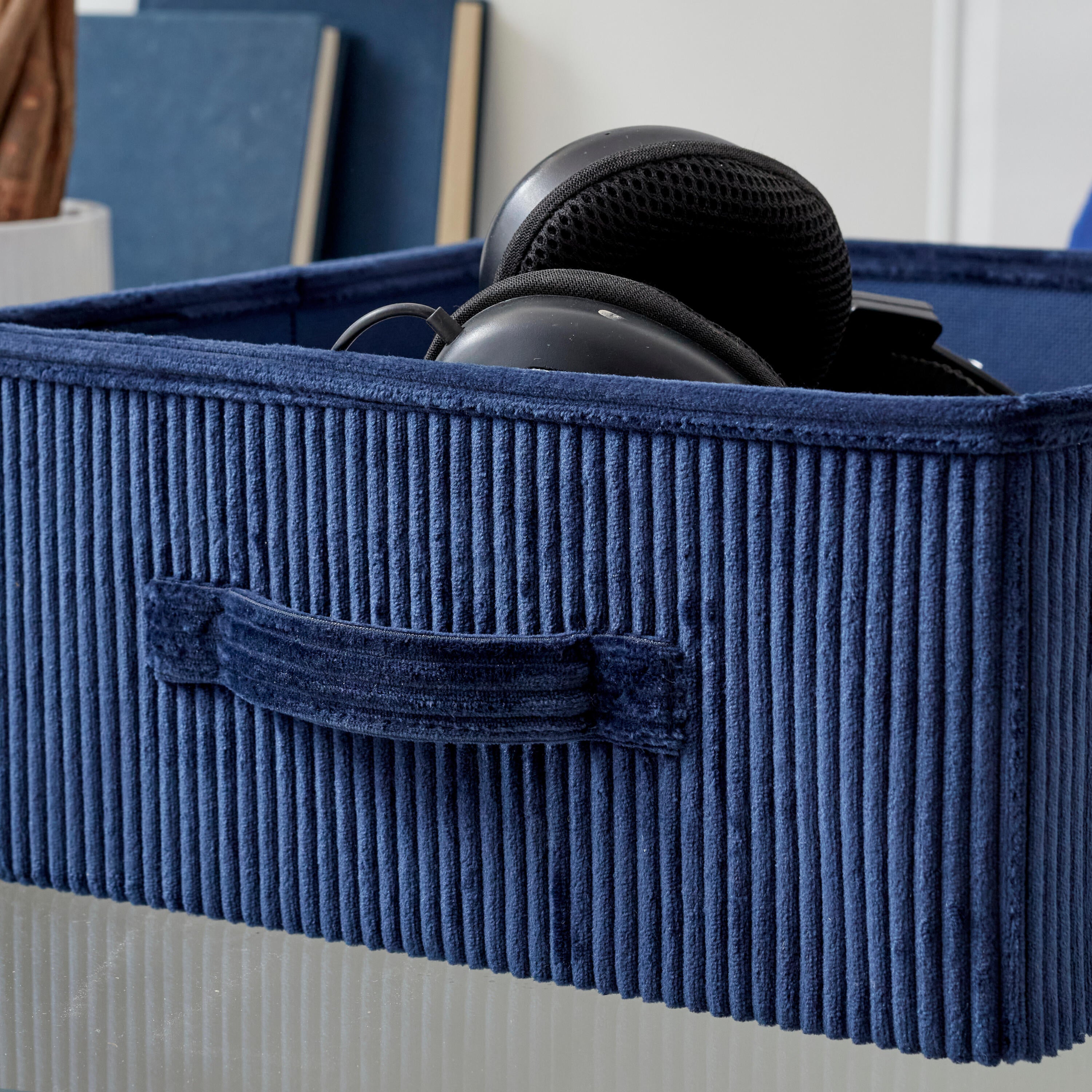 Panier SPACEO Kub effet velours bleu H.14 x l.31 x P.31 cm - 6
