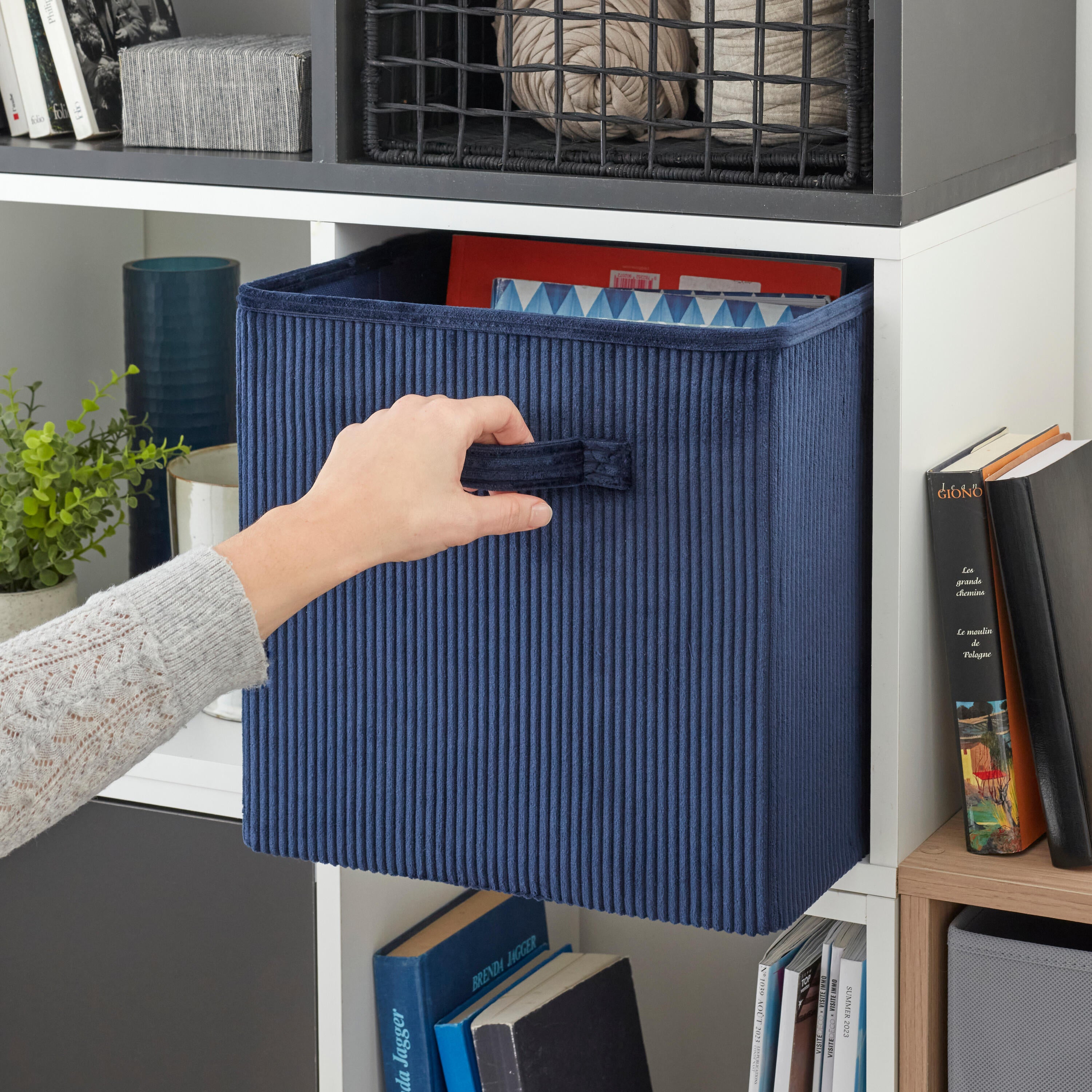 Panier SPACEO Kub effet velours bleu H.31 x l.31 x P.31 cm - 5