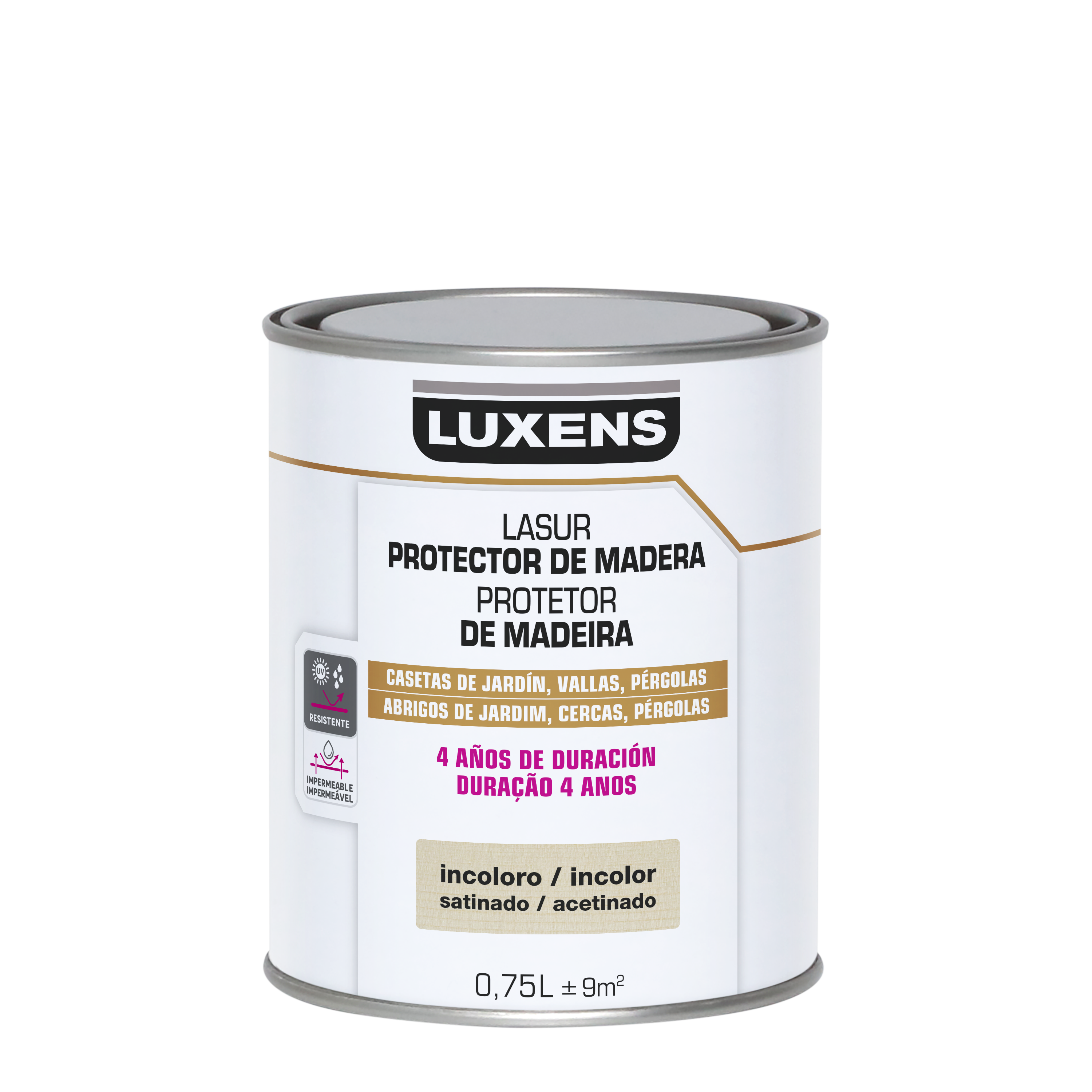 Protector madera exterior color incoloro para caseta de jardín, valla, persiana LUXENS satinado 750 ml base agua - 2