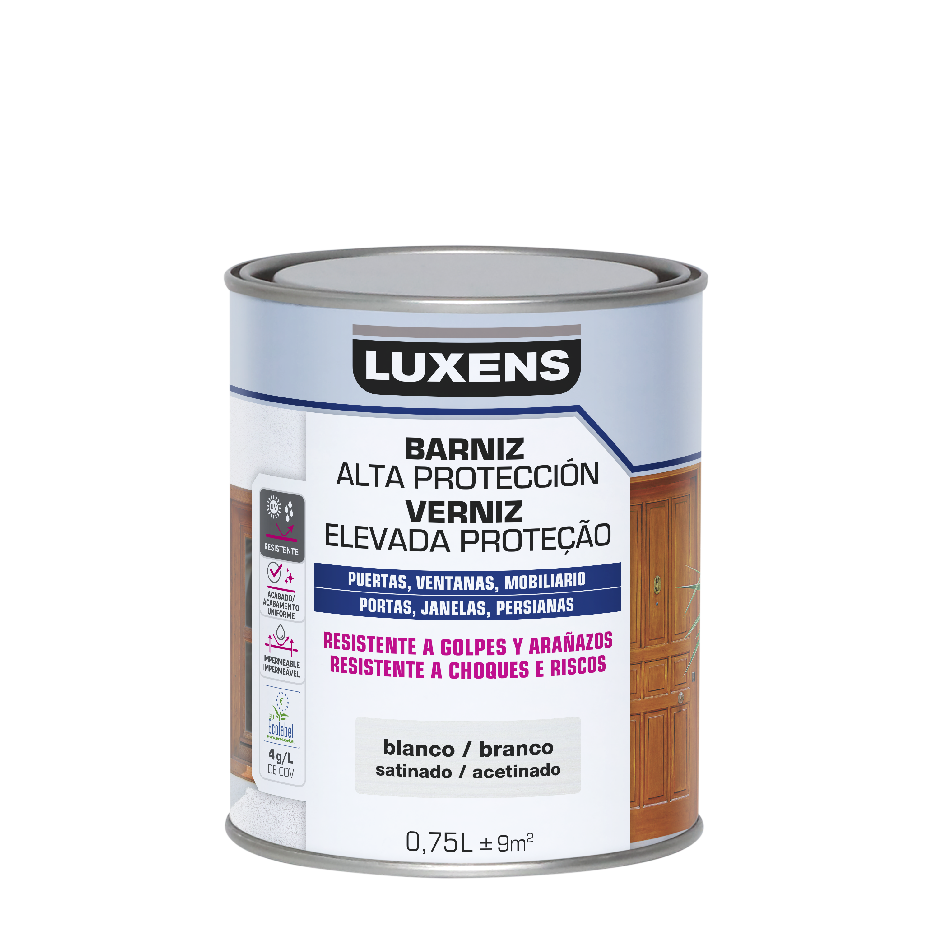 Barniz de madera de exterior color blanco  para ventana, puerta, valla, mobiliario, cancela LUXENS satinado 750 ml base agua - 2