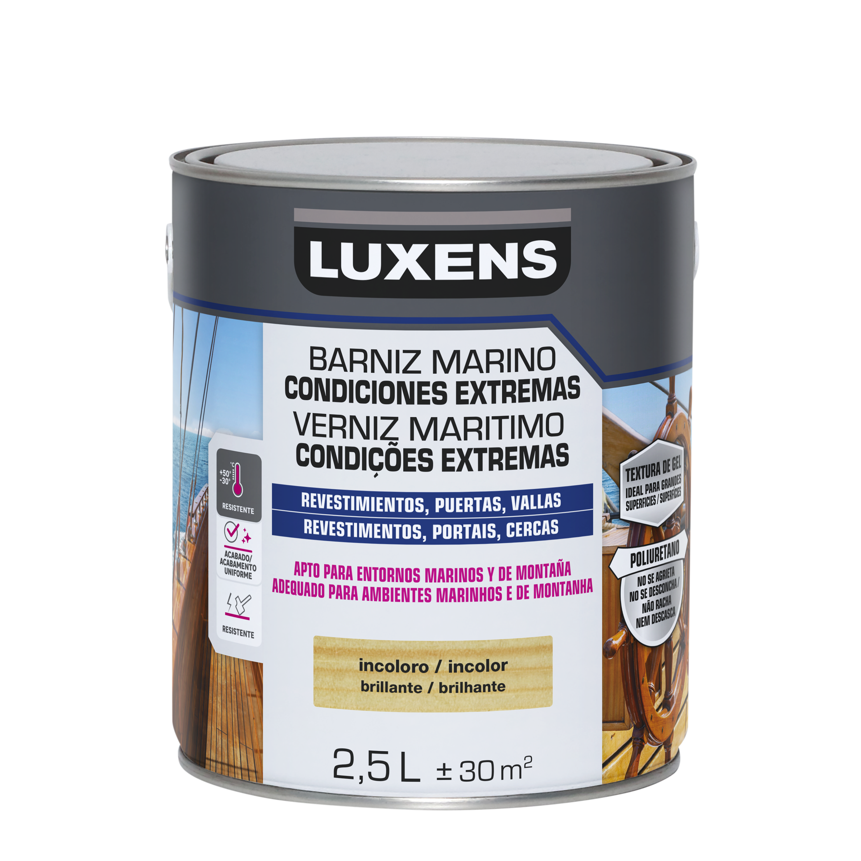Barniz de madera de exterior color incoloro para valla, cancela, caseta de jardín, friso, persiana LUXENS brillante 2.5L disolvente - 2
