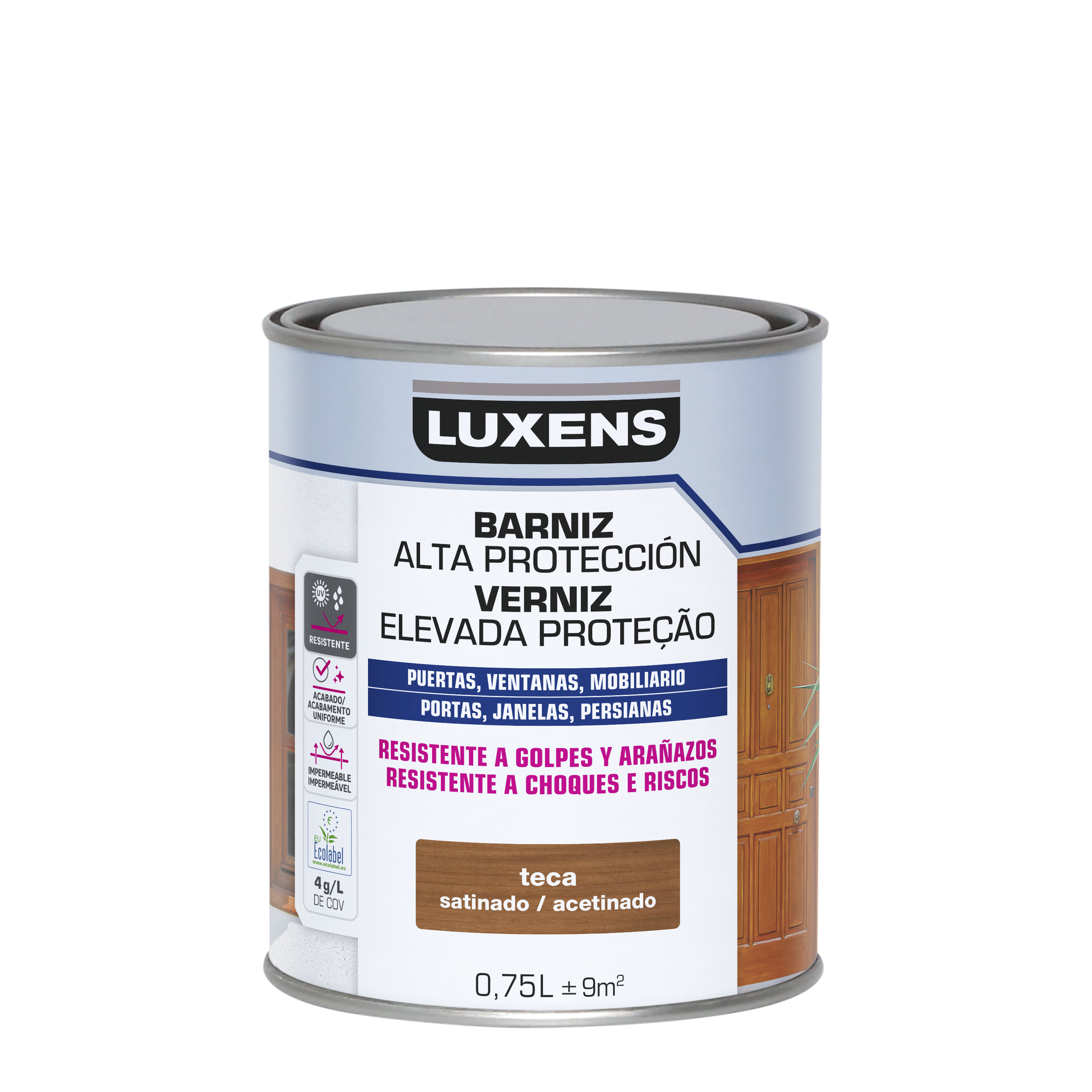 Barniz de madera de exterior color teca para ventana, puerta, persiana, valla, mobiliario, cancela LUXENS satinado 750 ml base agua - 2