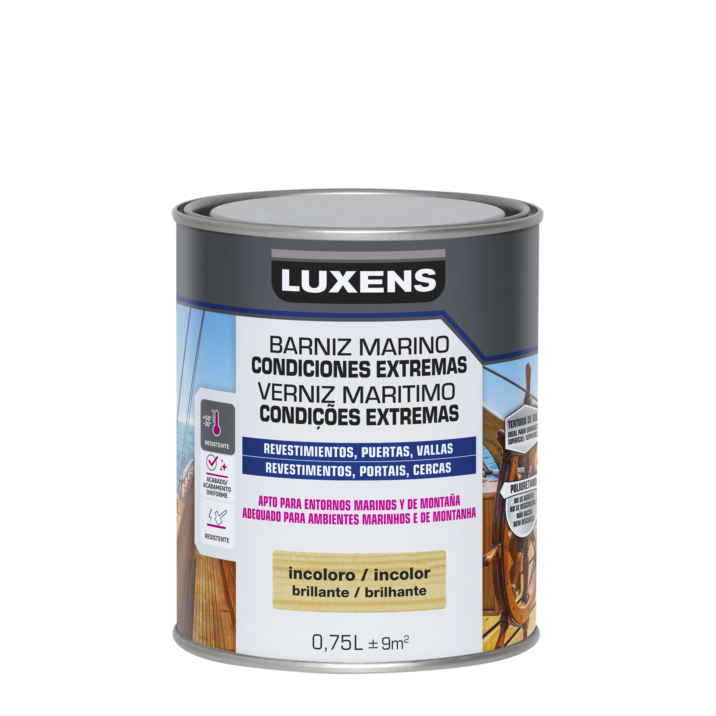 Barniz de madera de exterior color incoloro para valla, cancela, caseta de jardín, friso, persiana LUXENS brillante 750 ml disolvente - 2