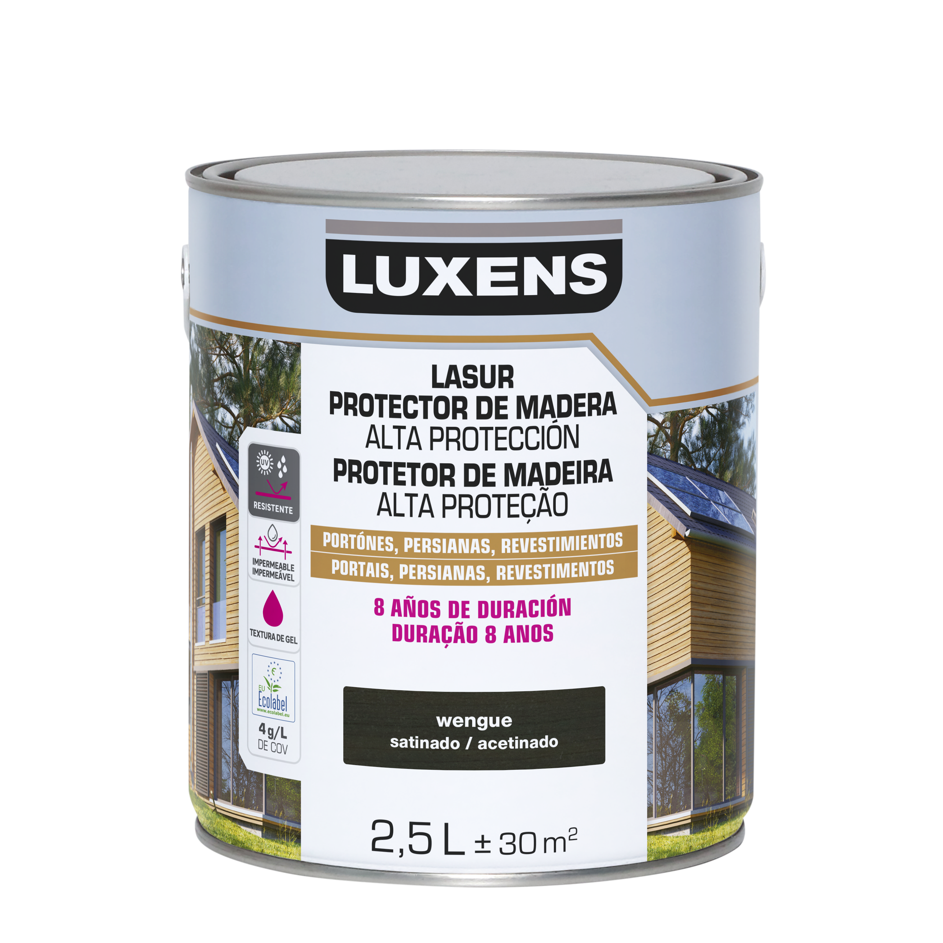 Protector madera exterior color wengue para valla, caseta de jardín, cancela, fachada LUXENS satinado 2.5L base agua - 2