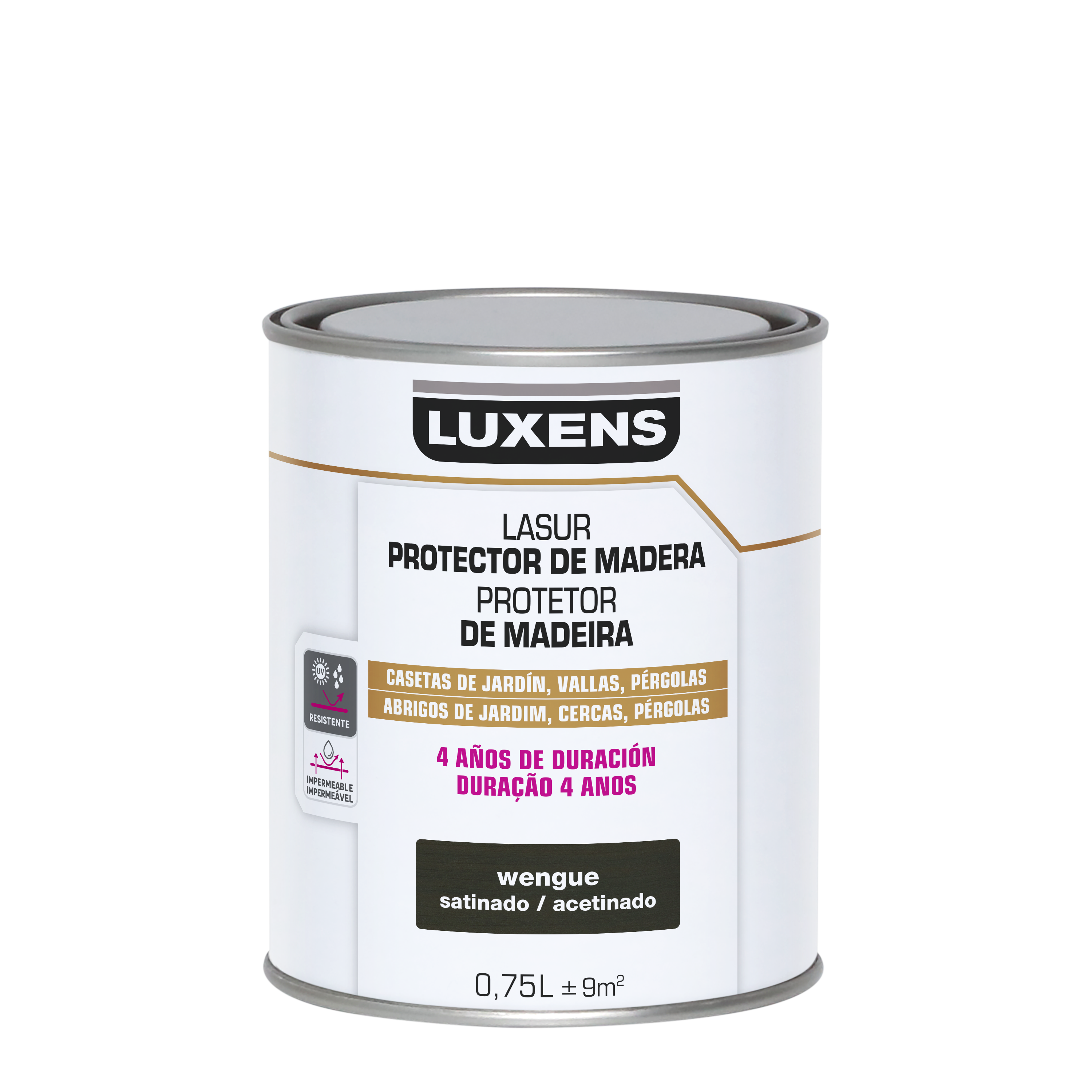 Protector madera exterior color wengue para caseta de jardín, valla, persiana LUXENS satinado 750 ml base agua - 2
