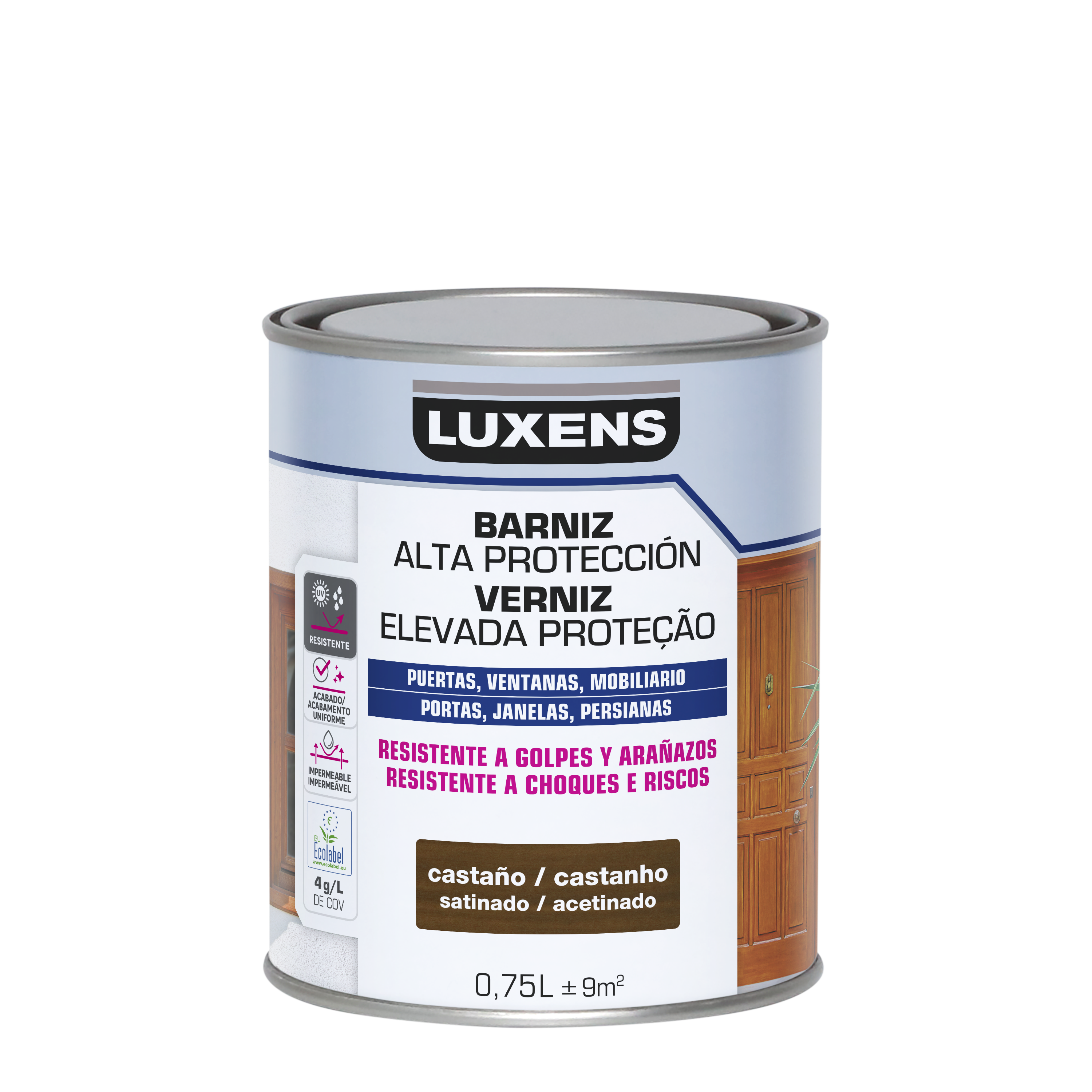 Barniz de madera de exterior color castaño para ventana, puerta, persiana, valla, mobiliario, cancela LUXENS satinado 750 ml base agua - 2
