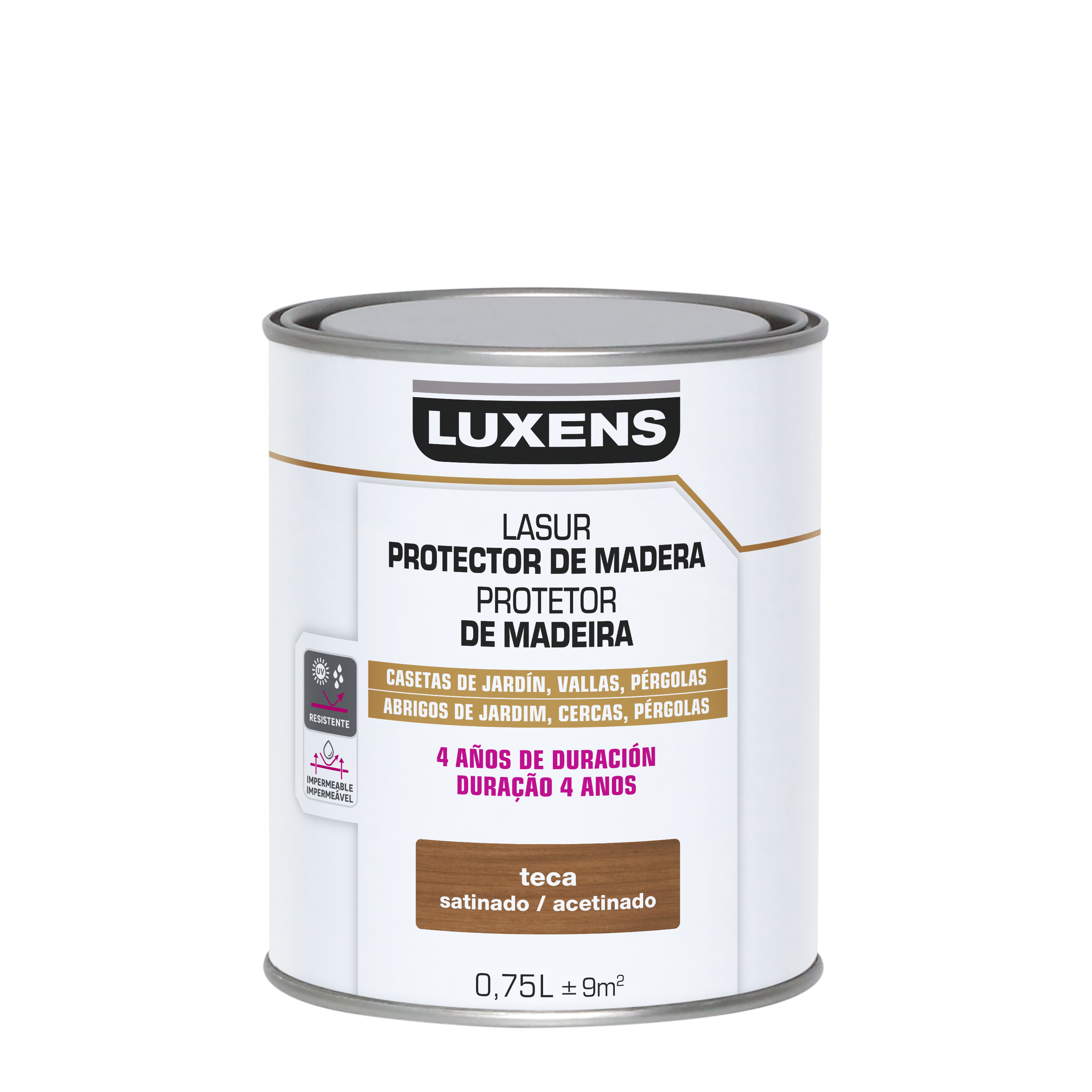 Protector madera exterior color teca para caseta de jardín, valla, persiana LUXENS satinado 750 ml base agua - 2
